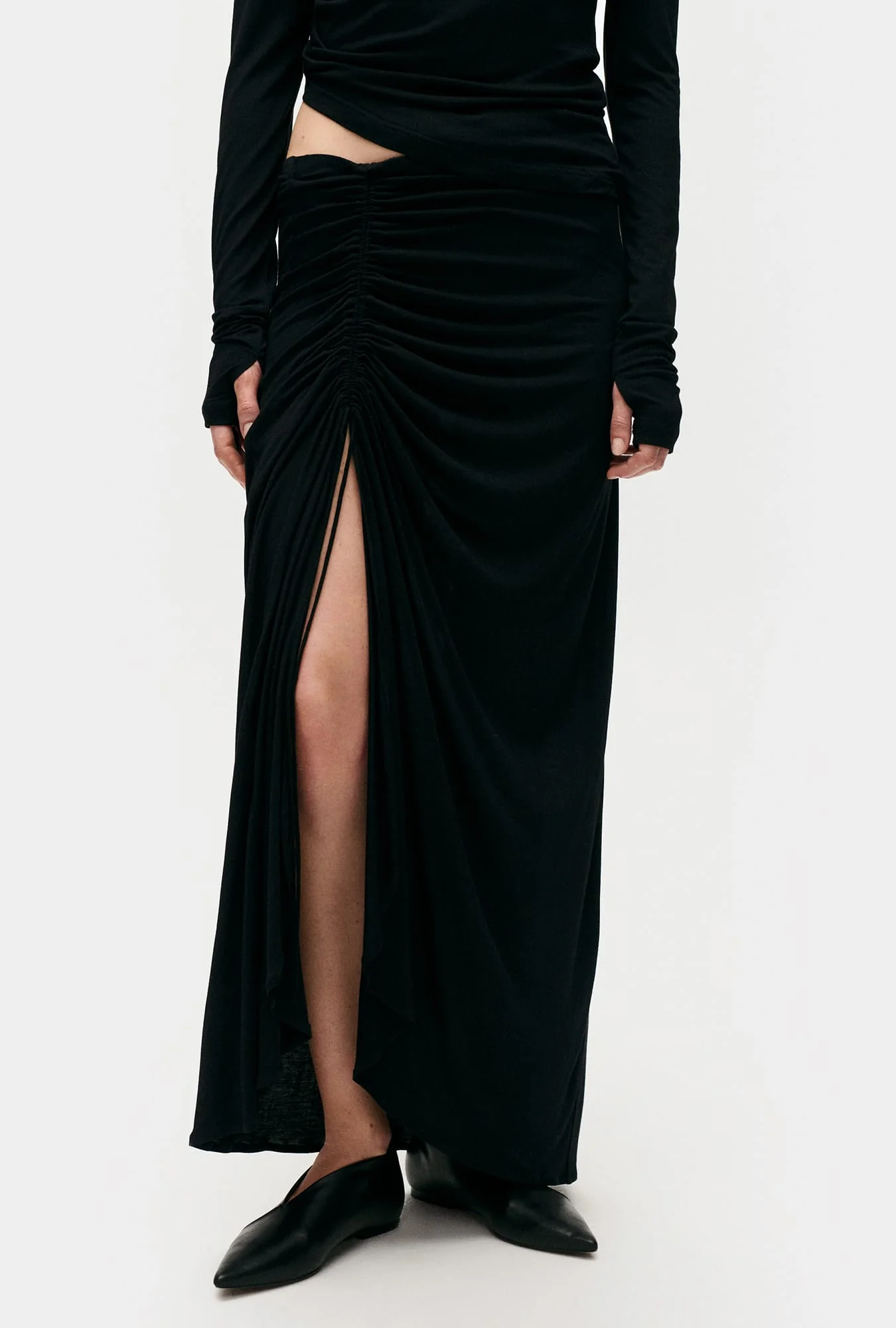 Jersey Modal Ruched Skirt Black - Image 2
