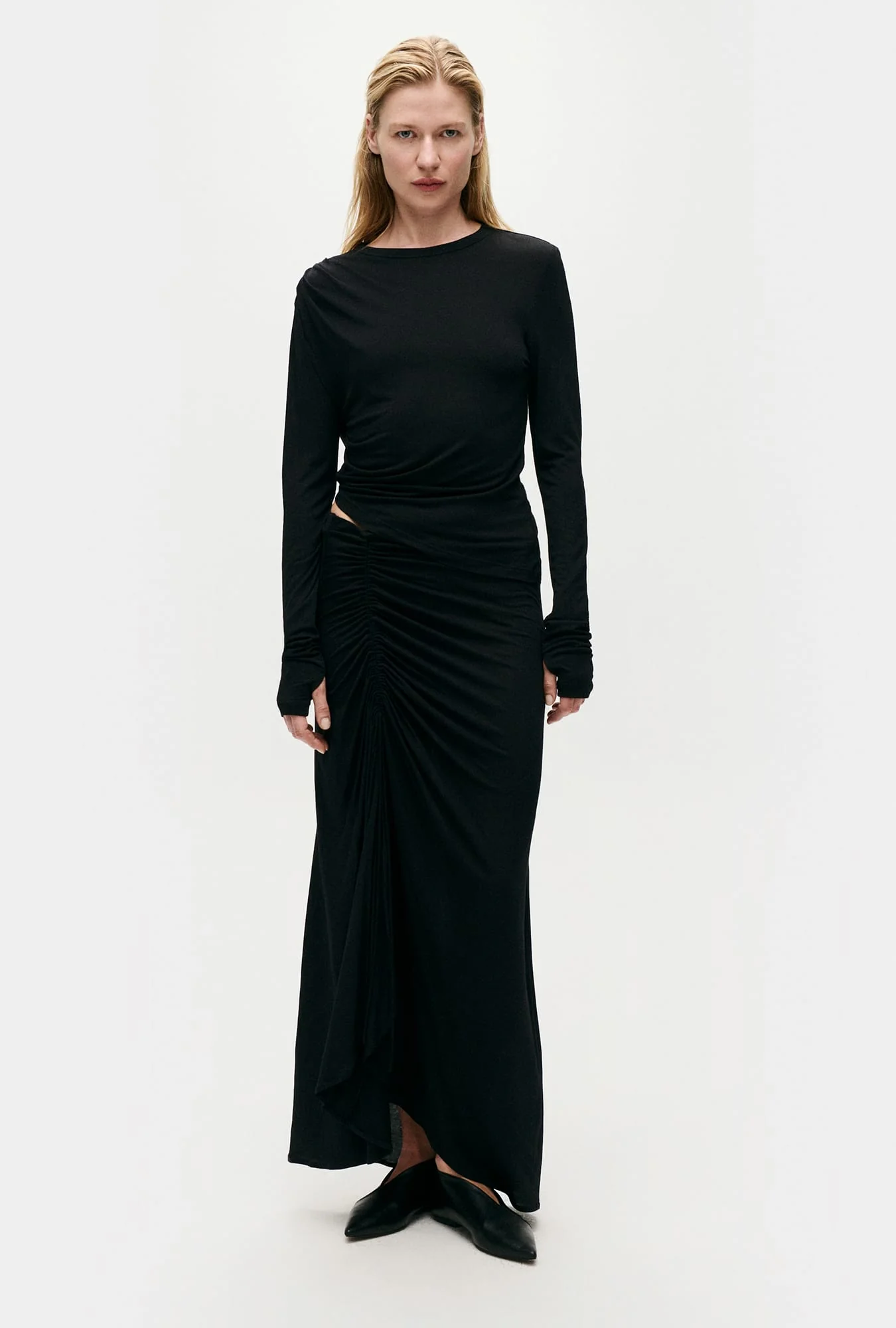 Jersey Modal Ruched Skirt Black - Image 4