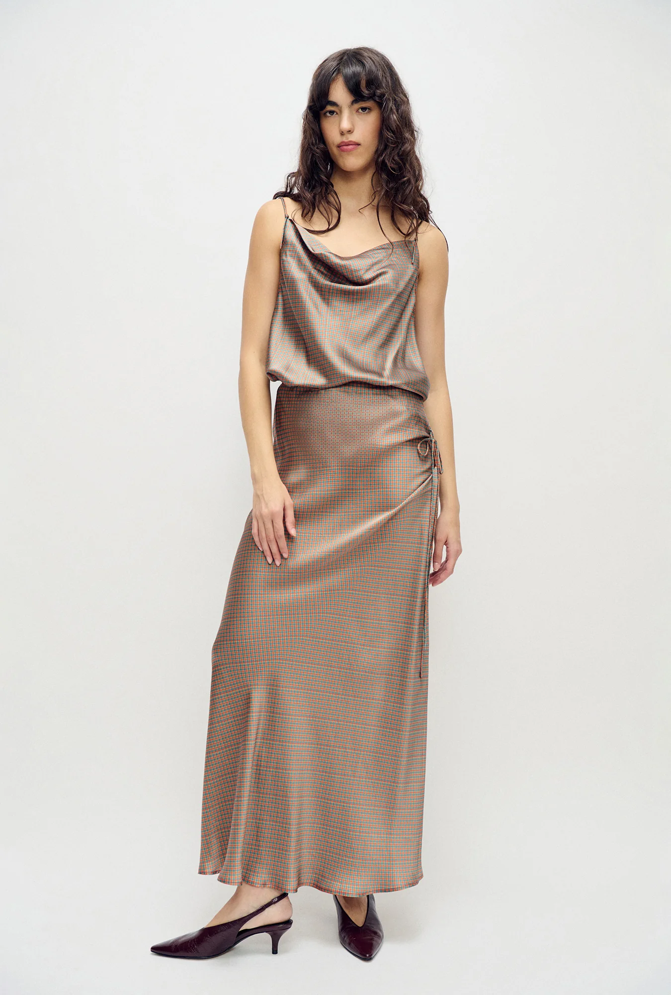 Long Bias Cut Skirt Micro Plaid - Image 2