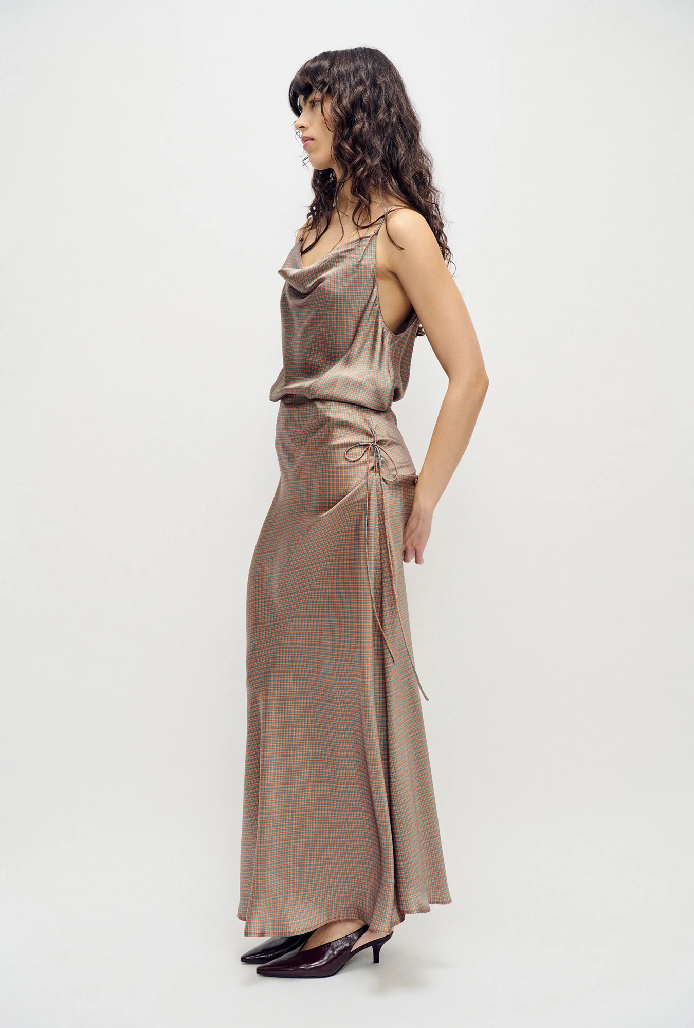 Long Bias Cut Skirt Micro Plaid - Image 4