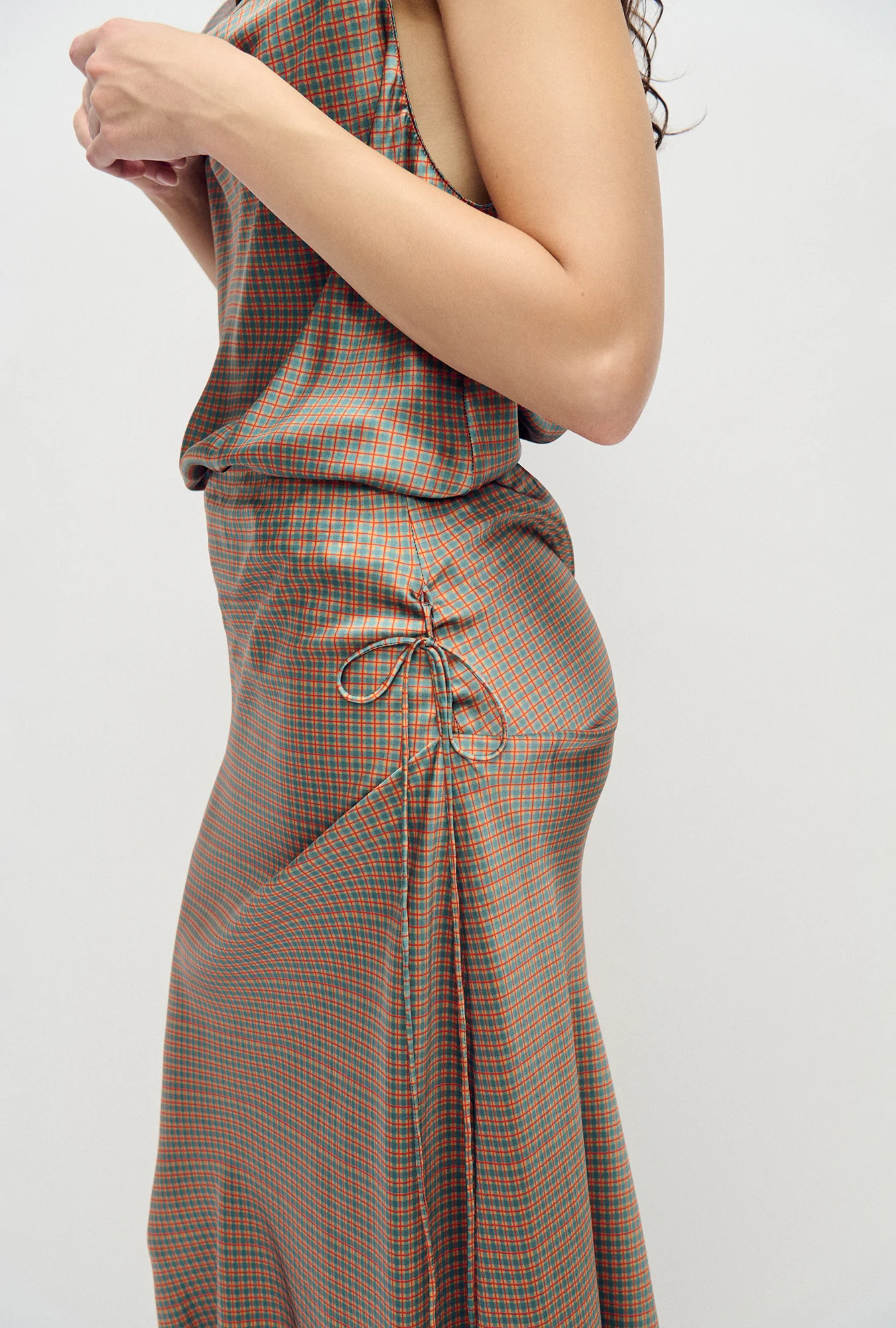 Long Bias Cut Skirt Micro Plaid - Image 5