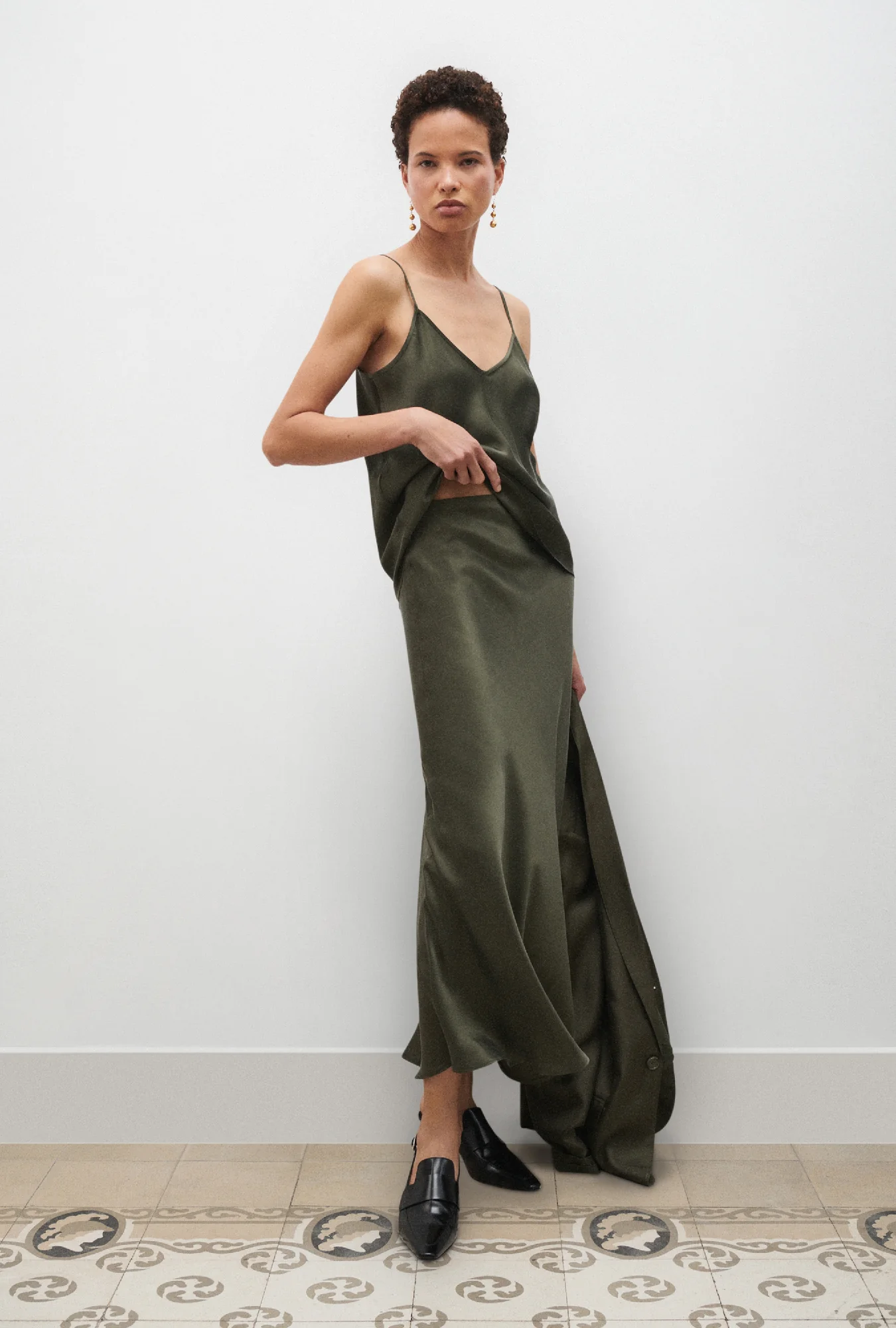 Long Bias Cut Skirt Pine - Image 2