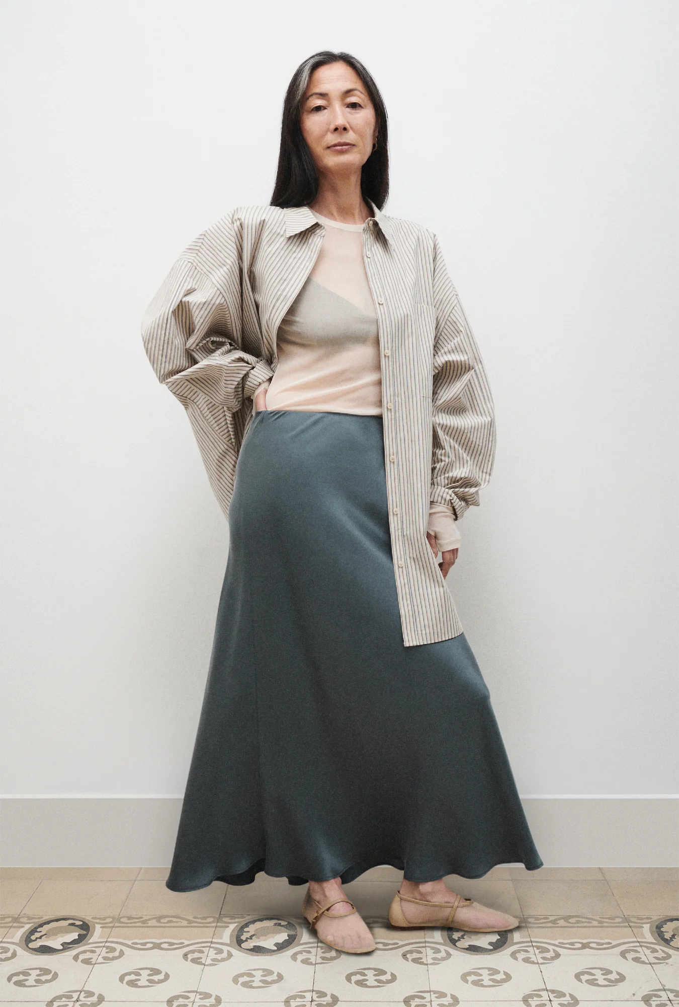 Long Bias Cut Skirt Slate - Image 2