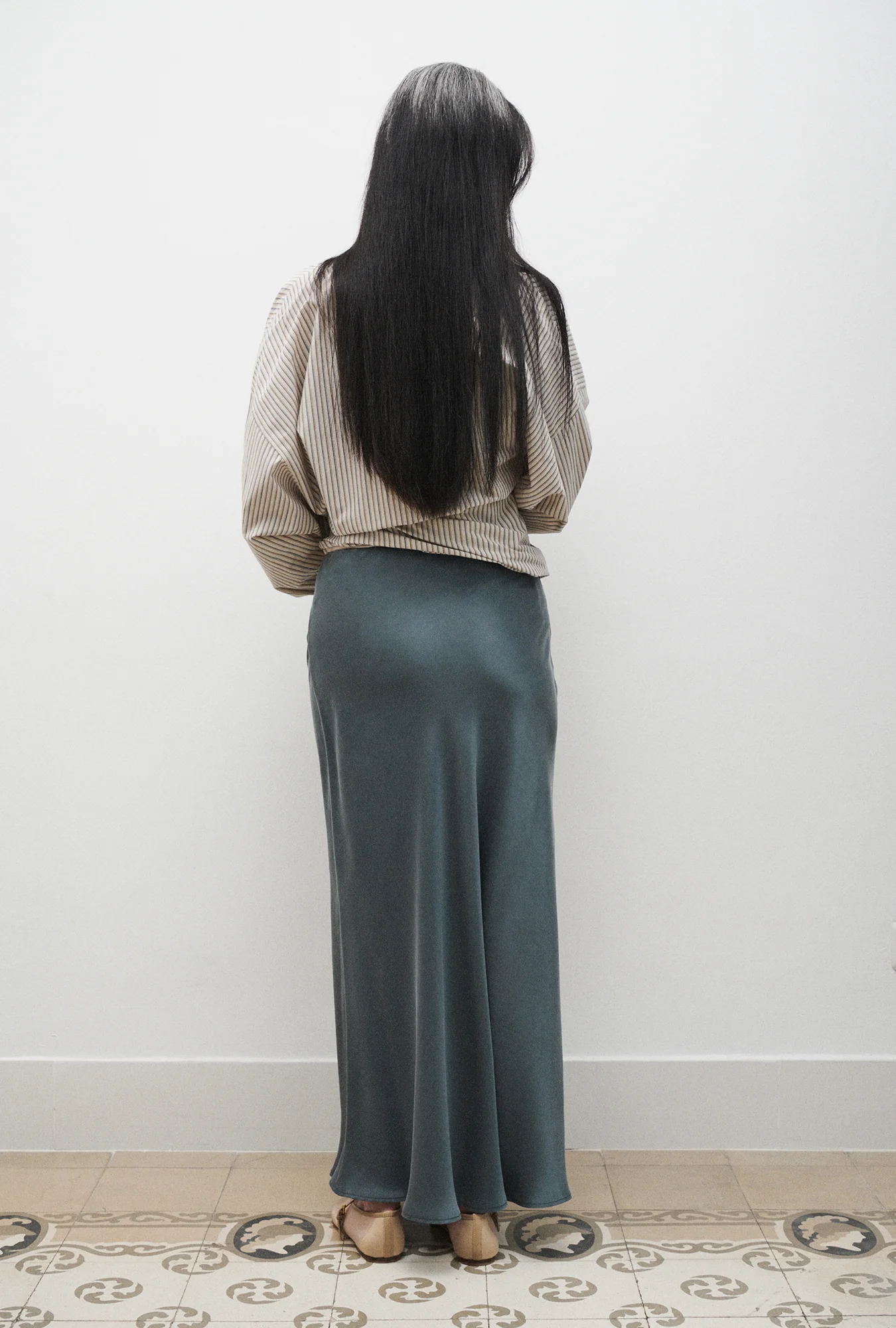 Long Bias Cut Skirt Slate - Image 4