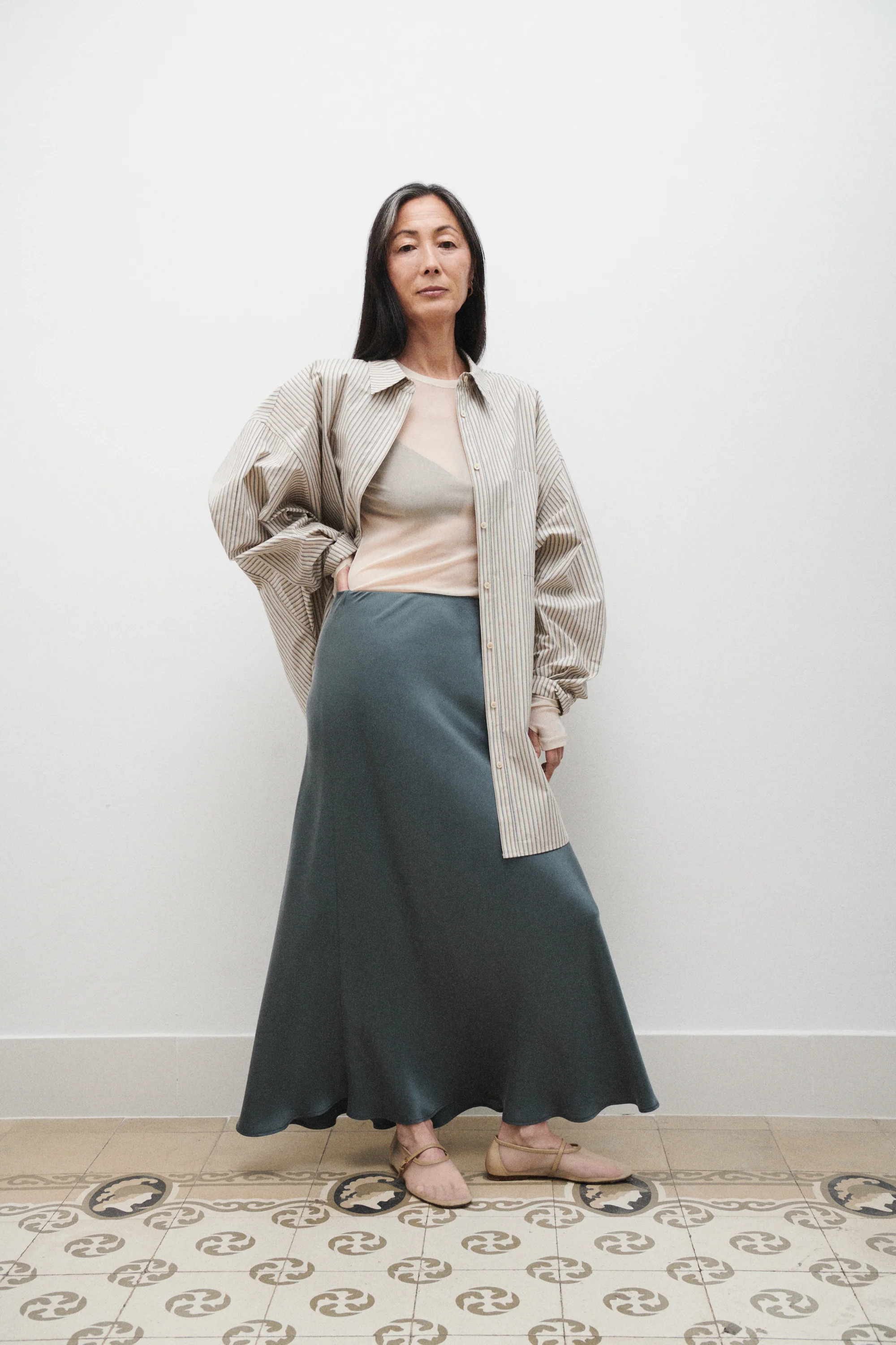 Long Bias Cut Skirt Slate - Image 5