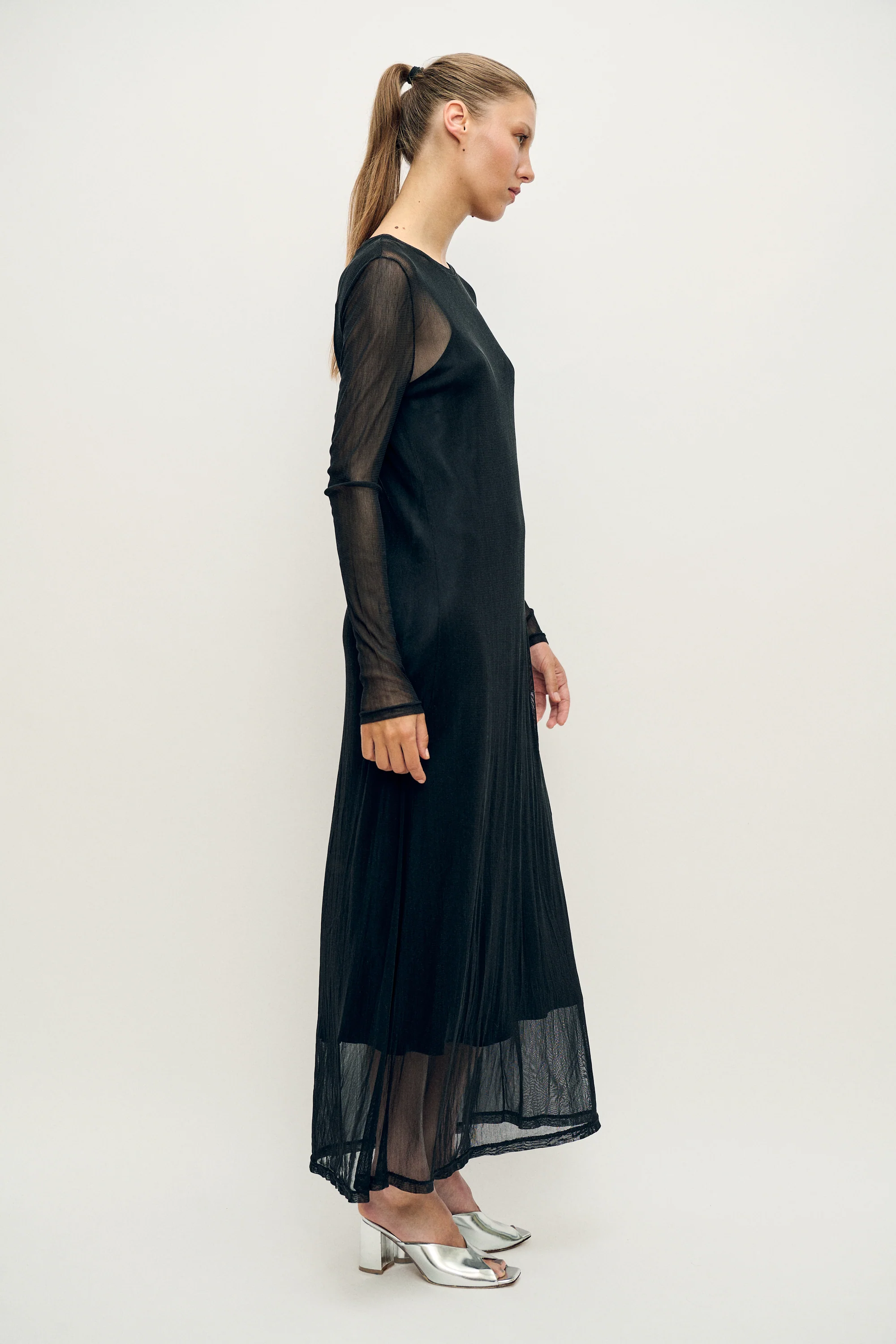 Mesh Long Sleeve Dress Black - Image 3