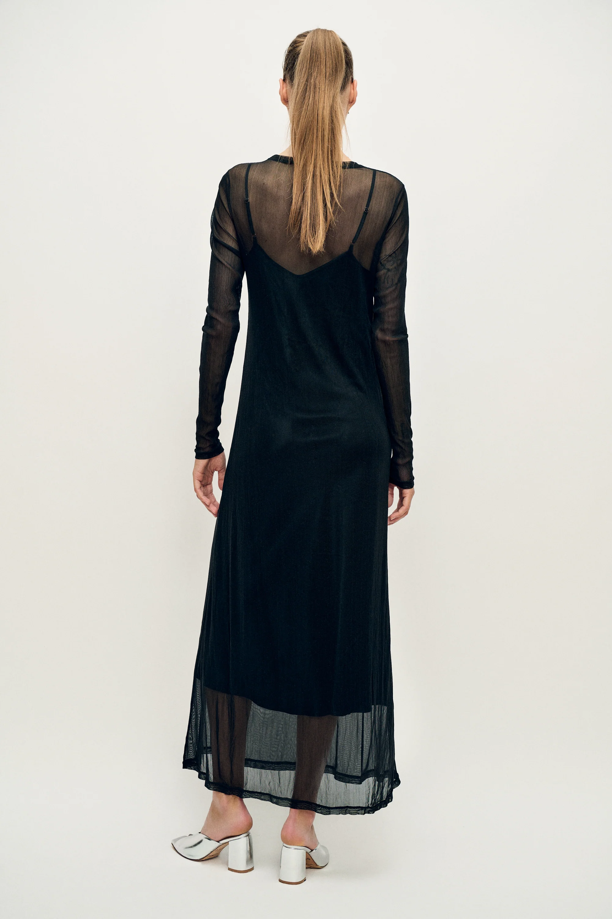 Mesh Long Sleeve Dress Black - Image 4