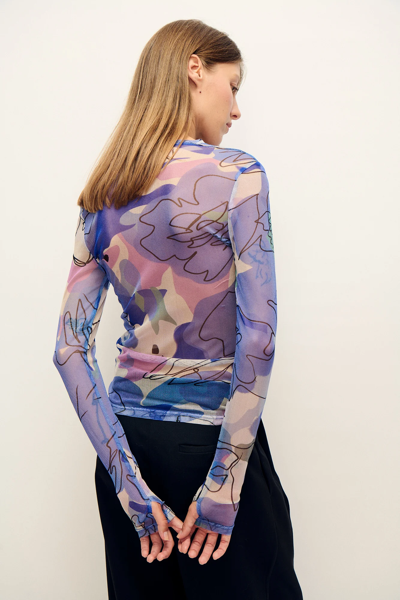 Mesh Long Sleeve Top Cornflower Floral - Image 3