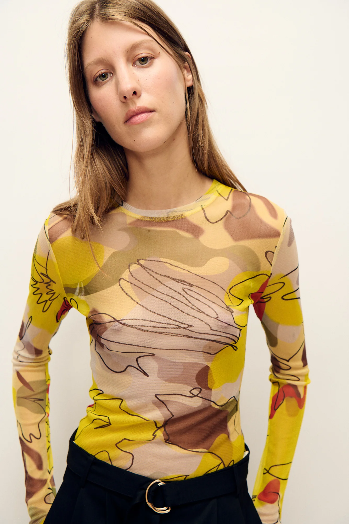 Mesh Long Sleeve Top Sunflower Floral - Image 2