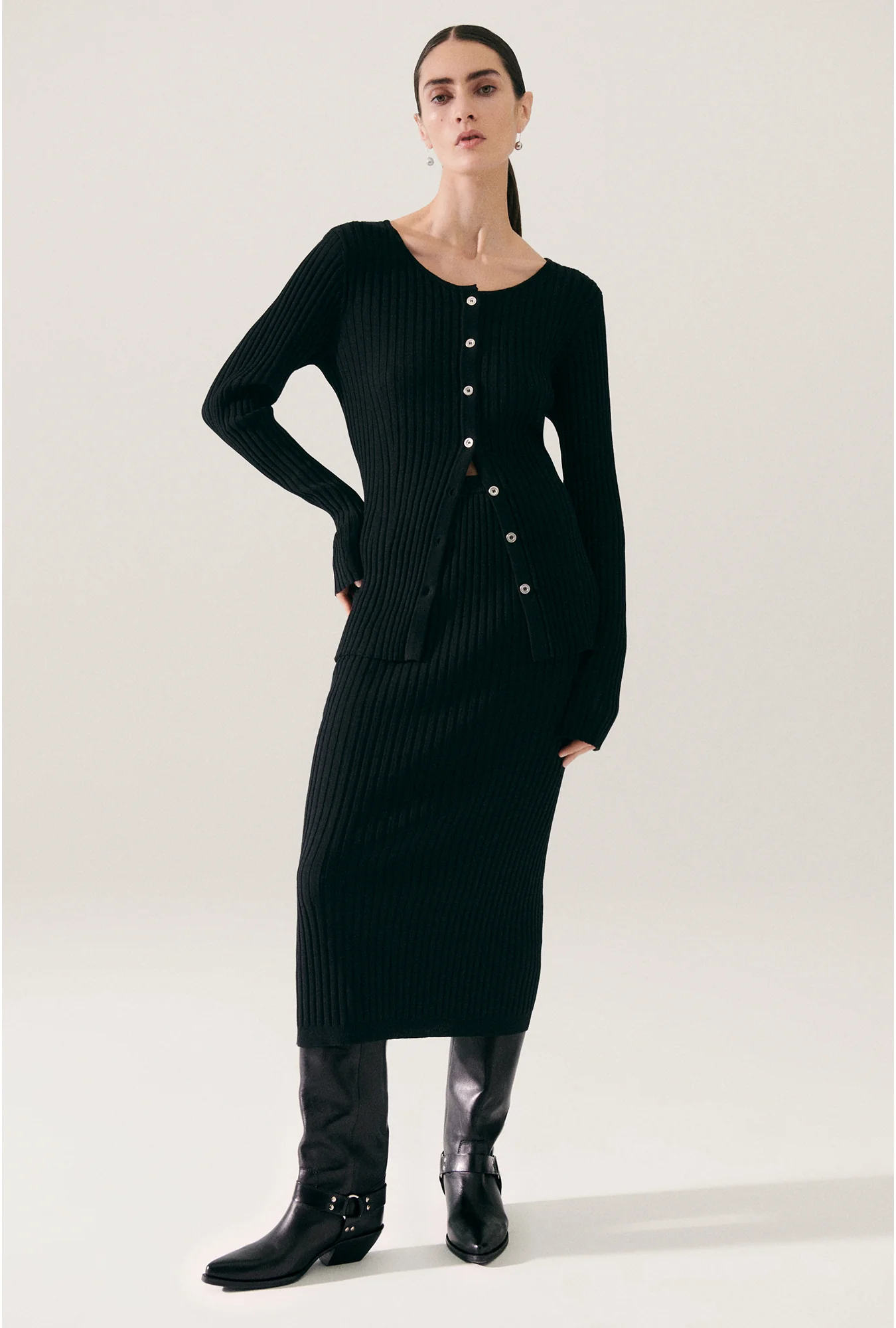 Ribbed Cardigan Black - Image 6