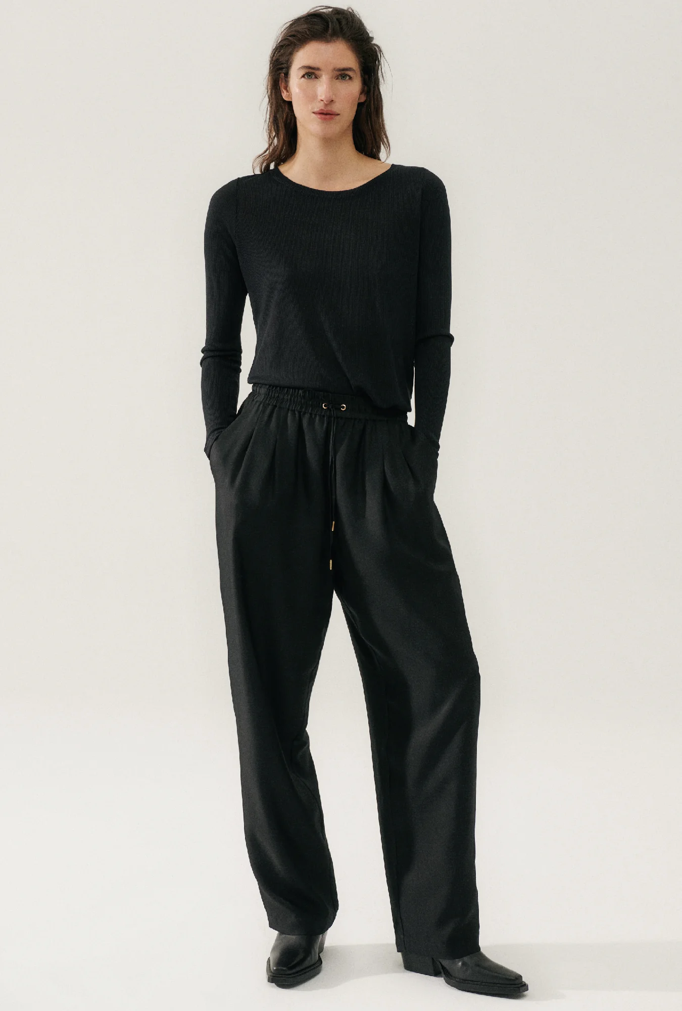 Ribbed Long Sleeve Top Black - Image 2