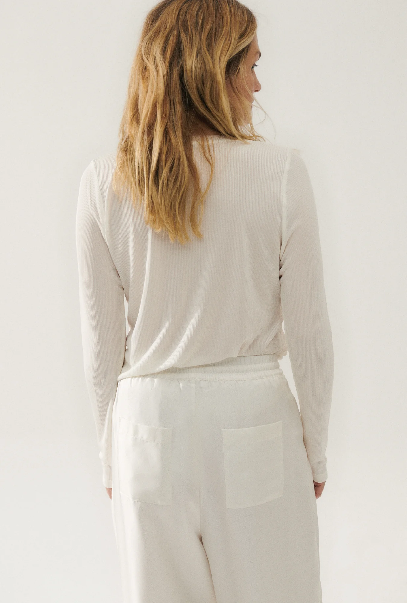 Ribbed Long Sleeve Top White - Image 4