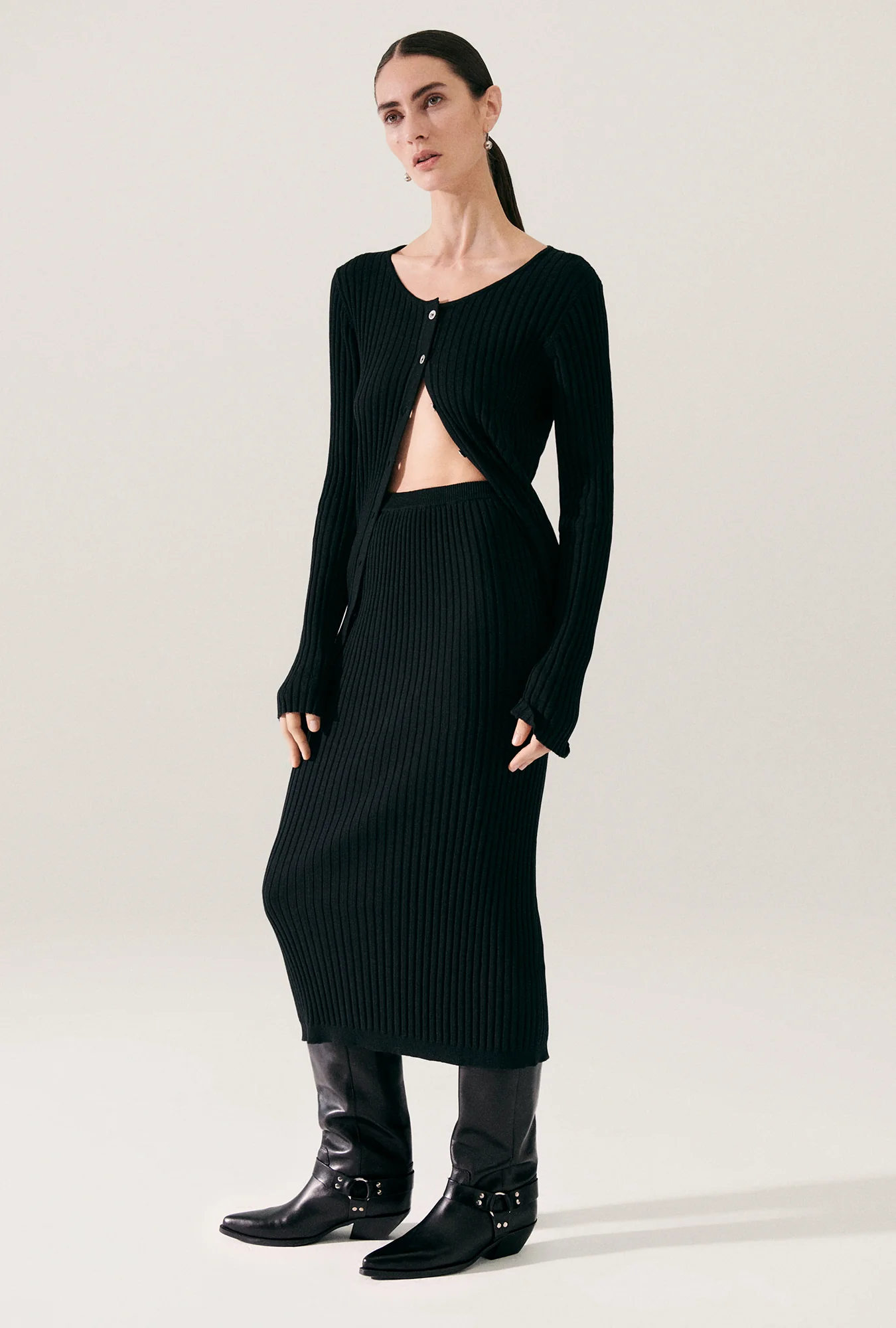 Ribbed Straight Skirt Black - Image 5