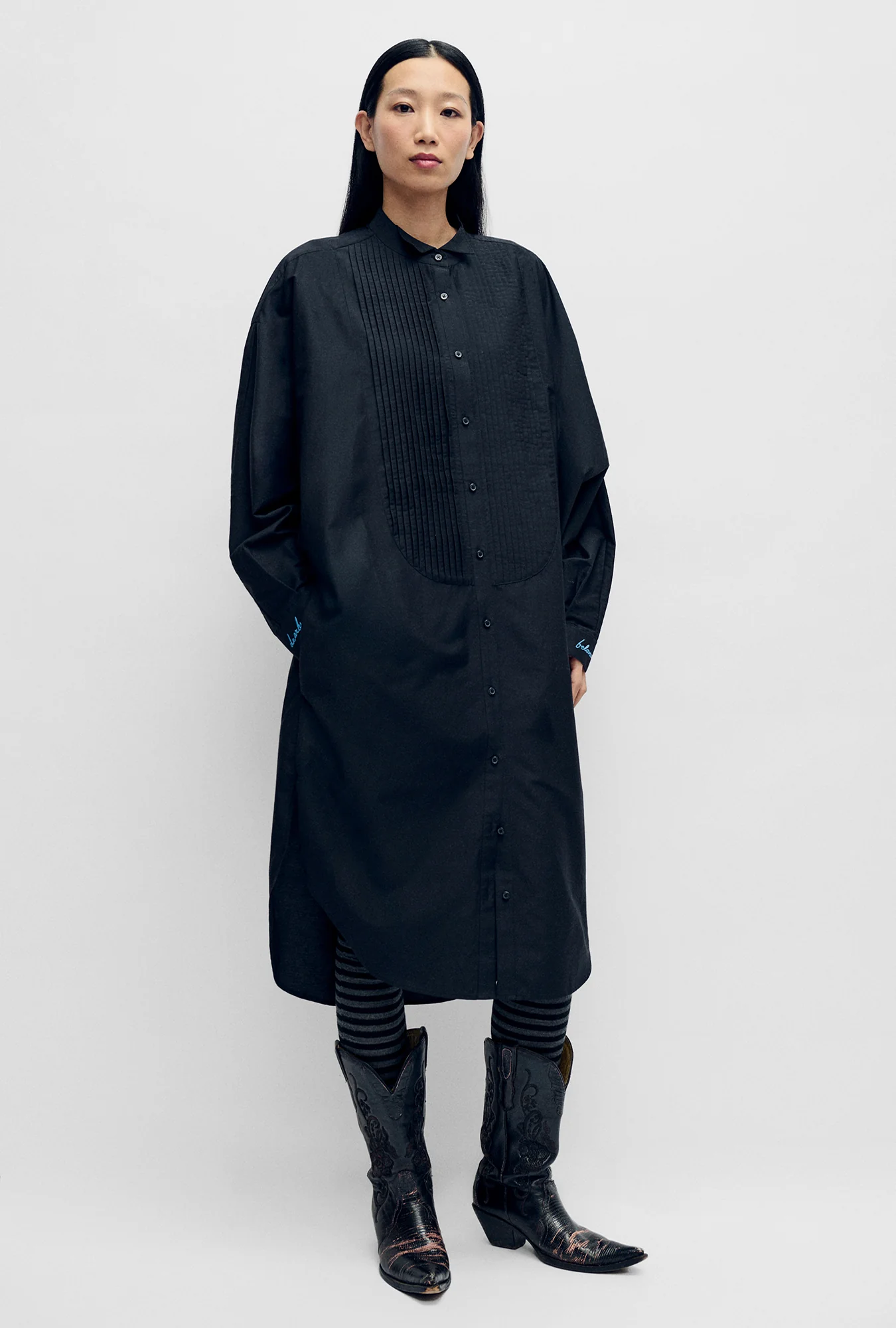 Round Tux Shirt Dress Black - Image 2