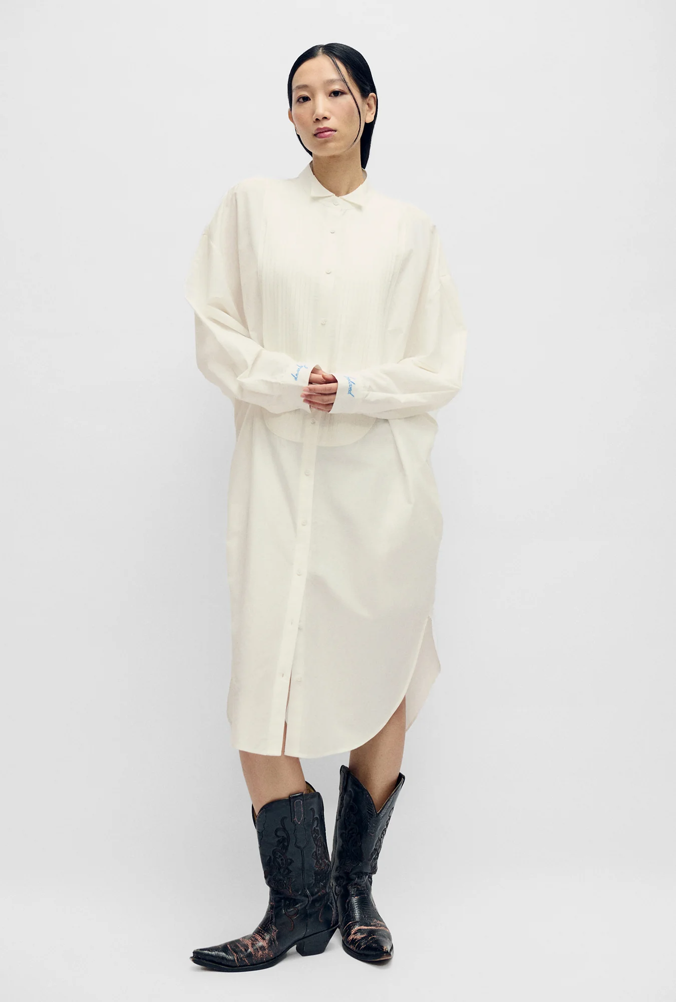 Round Tux Shirt Dress White - Image 2