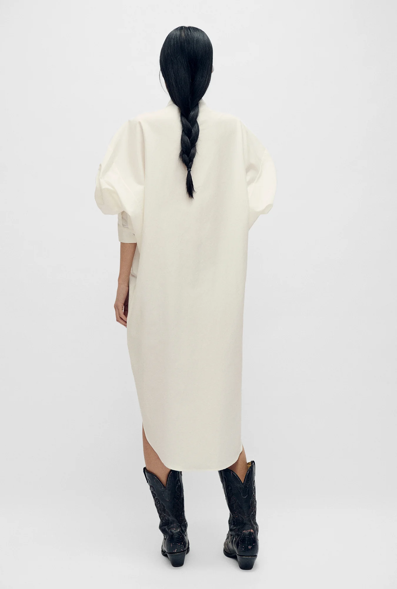 Round Tux Shirt Dress White - Image 3