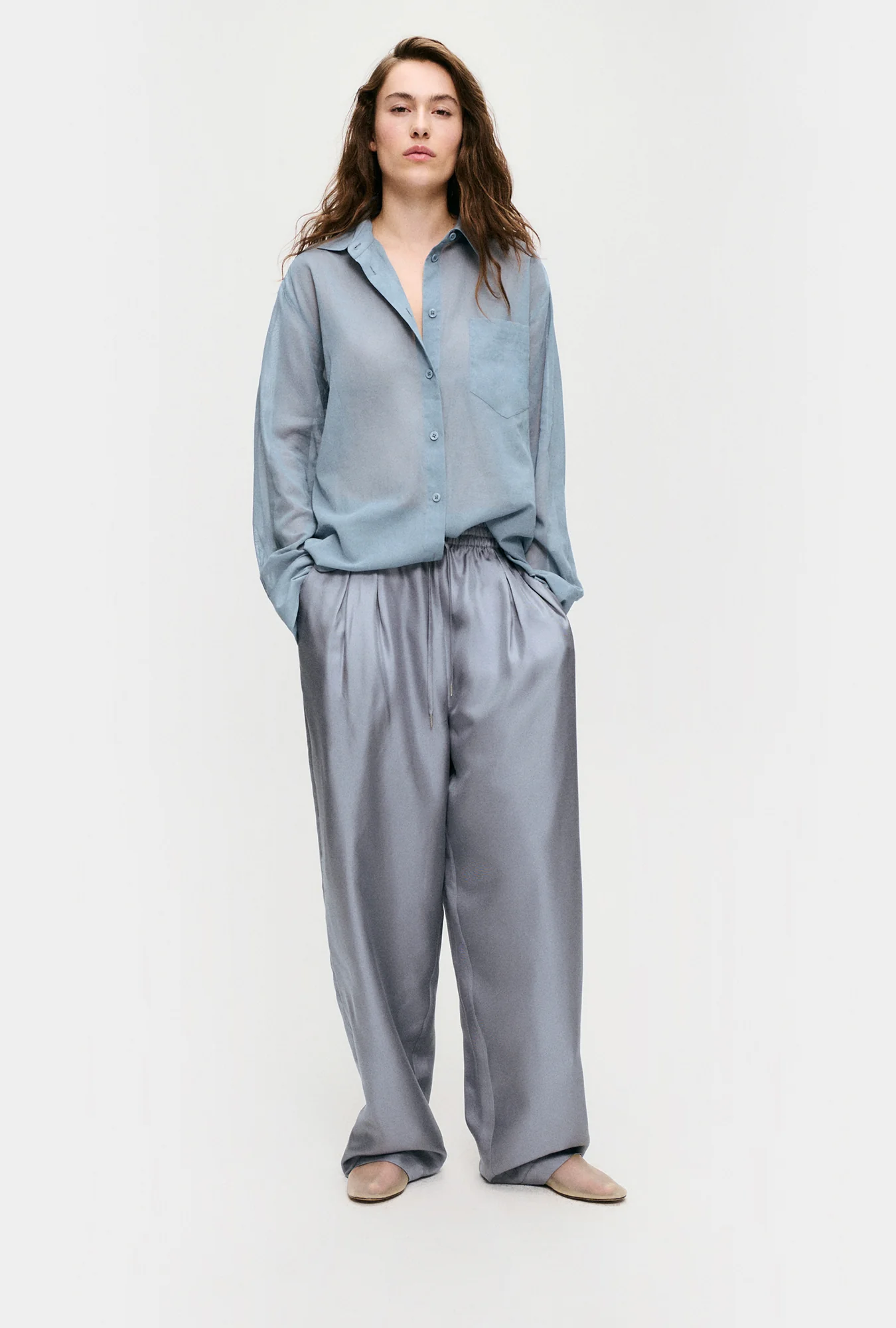 Sheer Cotton Pleated Yoke Shirt Storm - Image 2