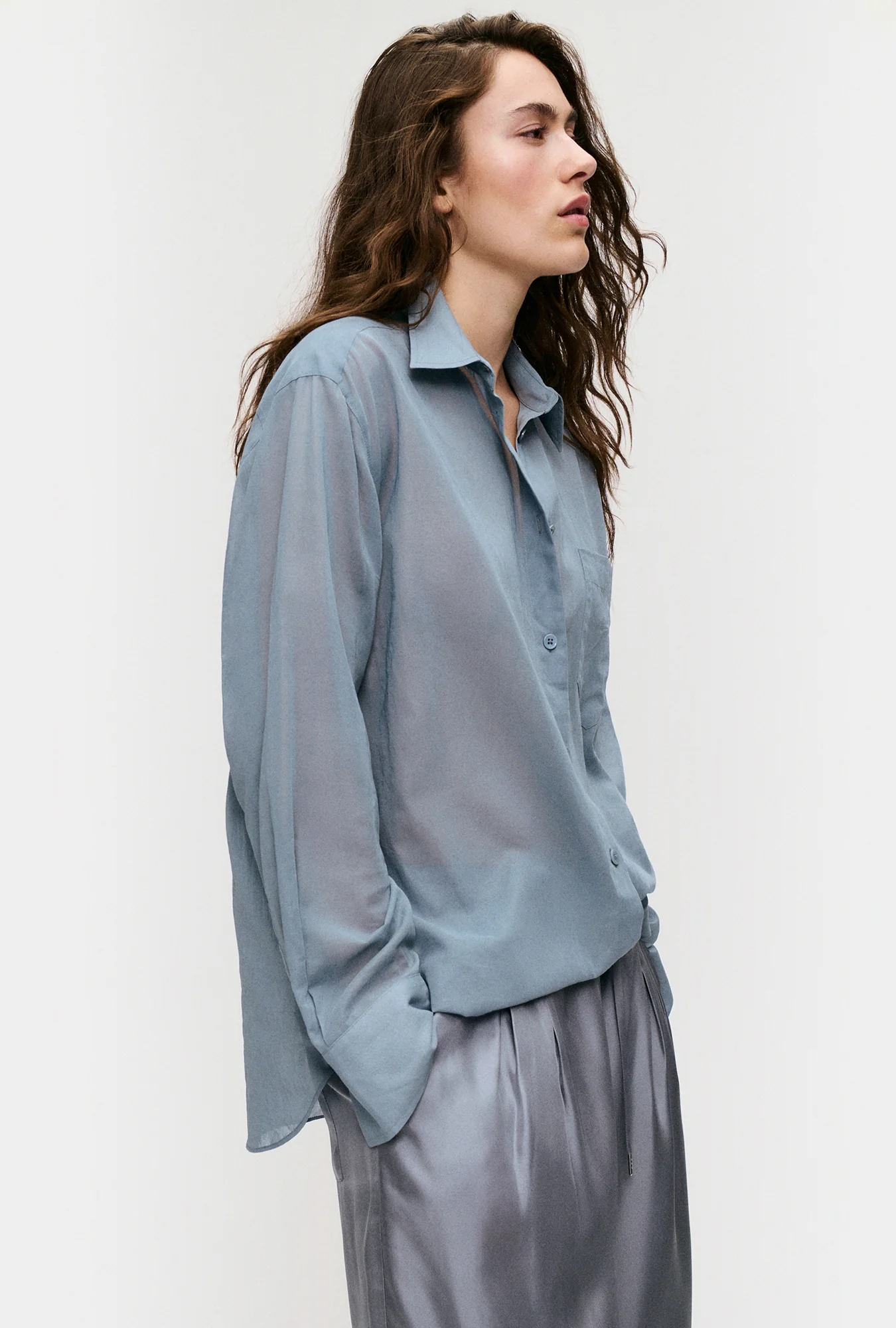 Sheer Cotton Pleated Yoke Shirt Storm - Image 4