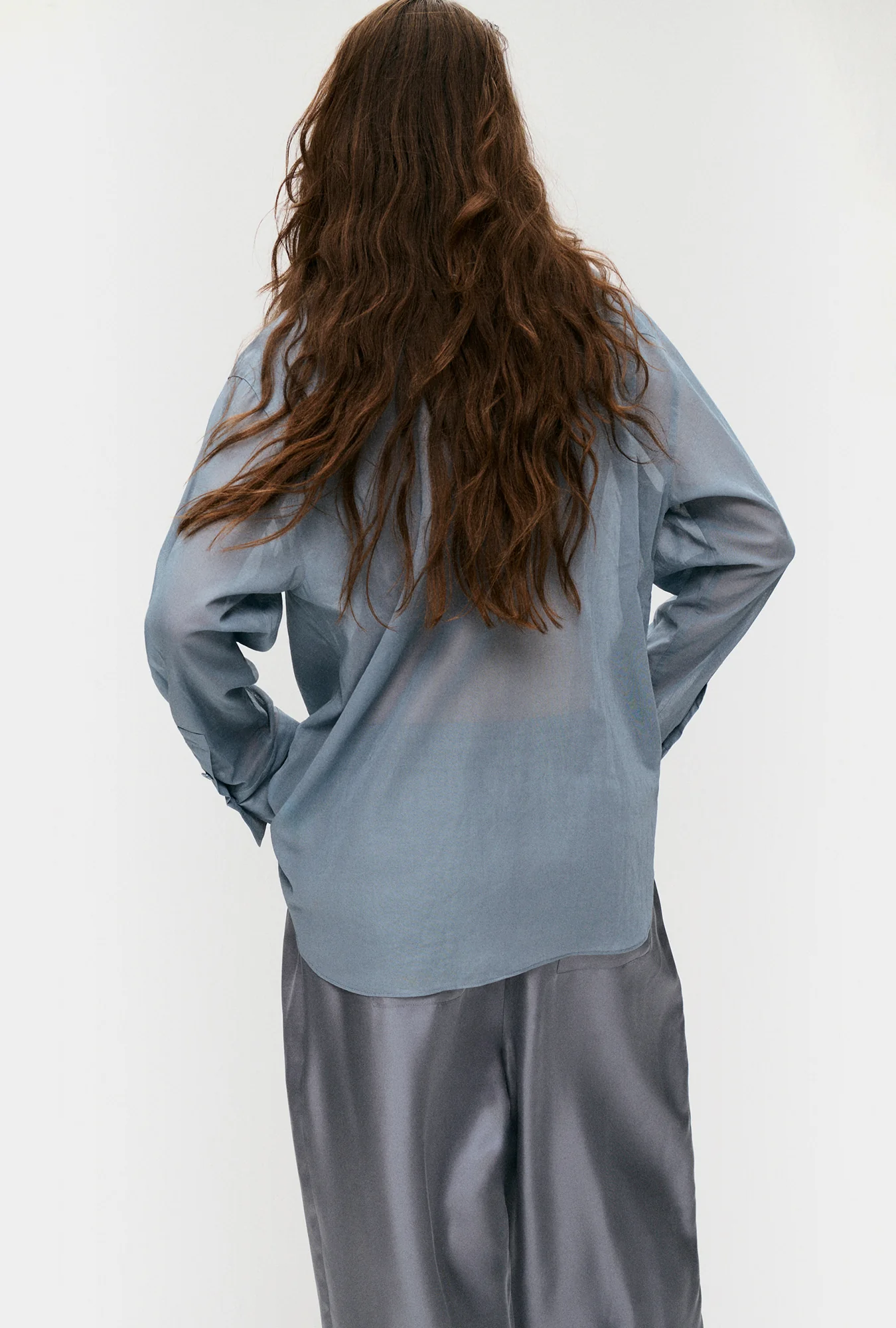 Sheer Cotton Pleated Yoke Shirt Storm - Image 5