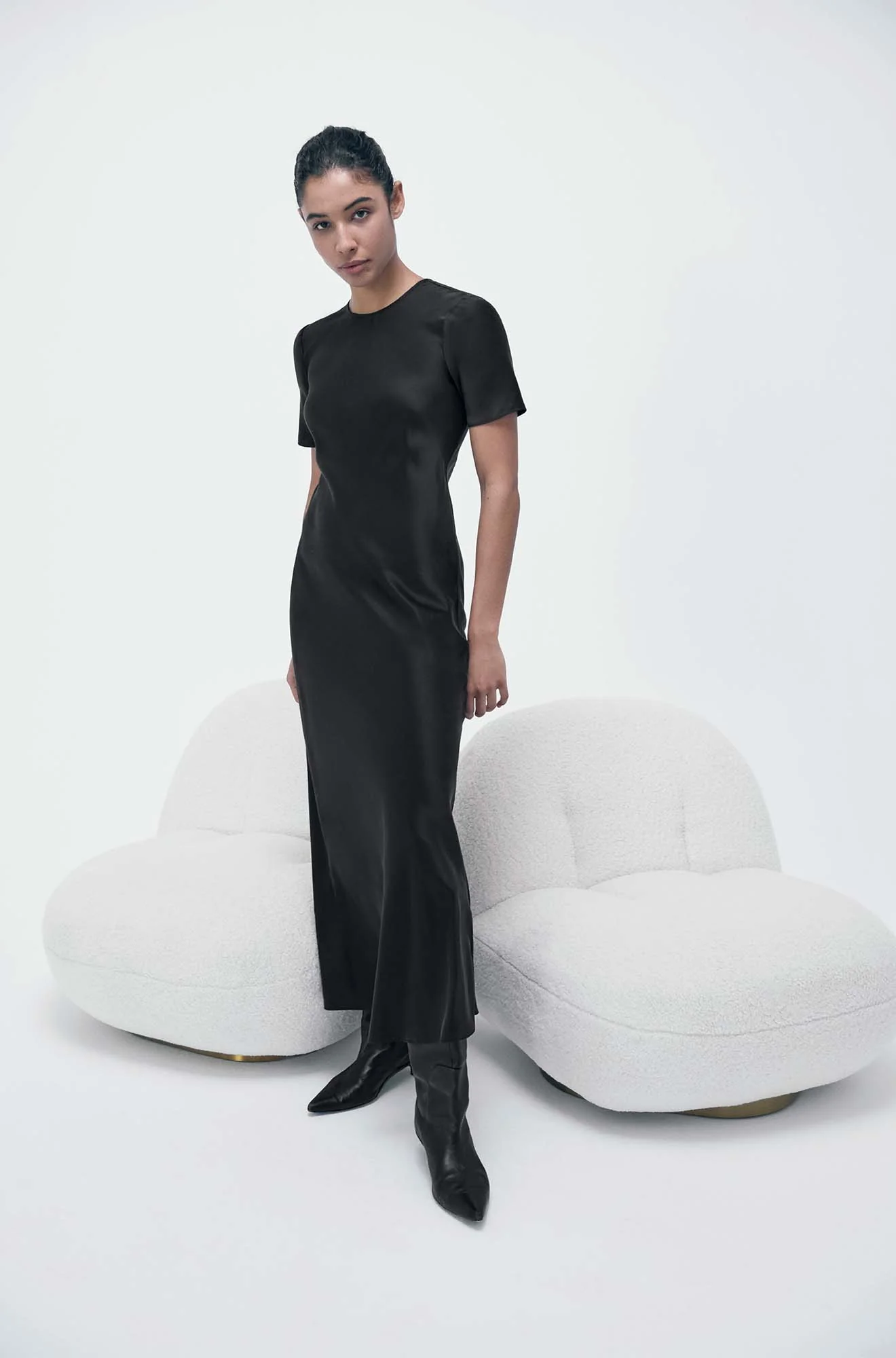 Short Sleeve Bias Dress Black - Image 5
