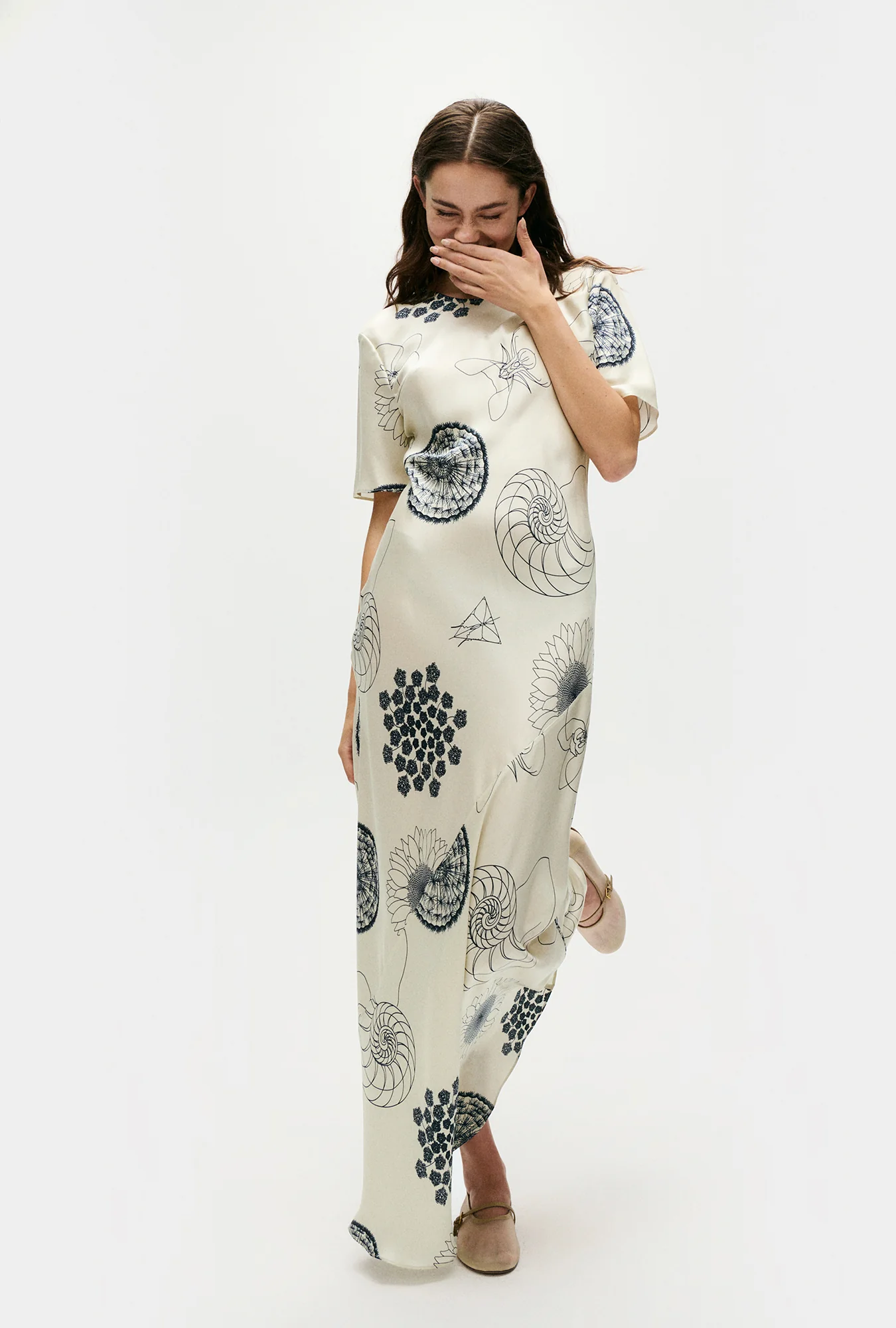 Short Sleeve Bias Dress Fibonacci Off-White - Image 3