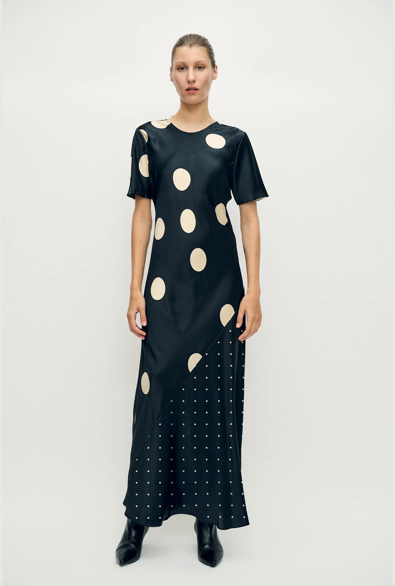 Short Sleeve Bias Dress Polka Mix - Image 2