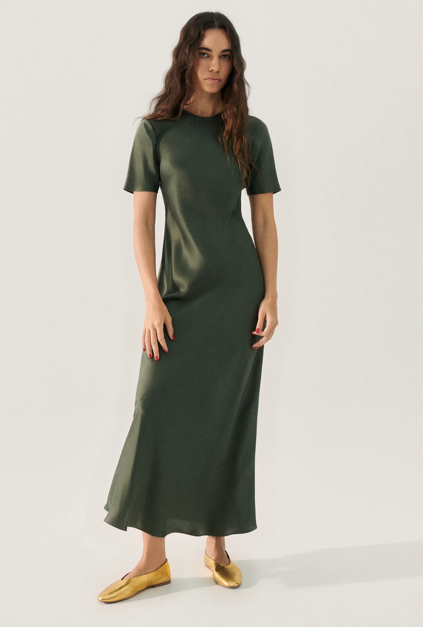 Short Sleeve Bias Dress Thyme - Image 2