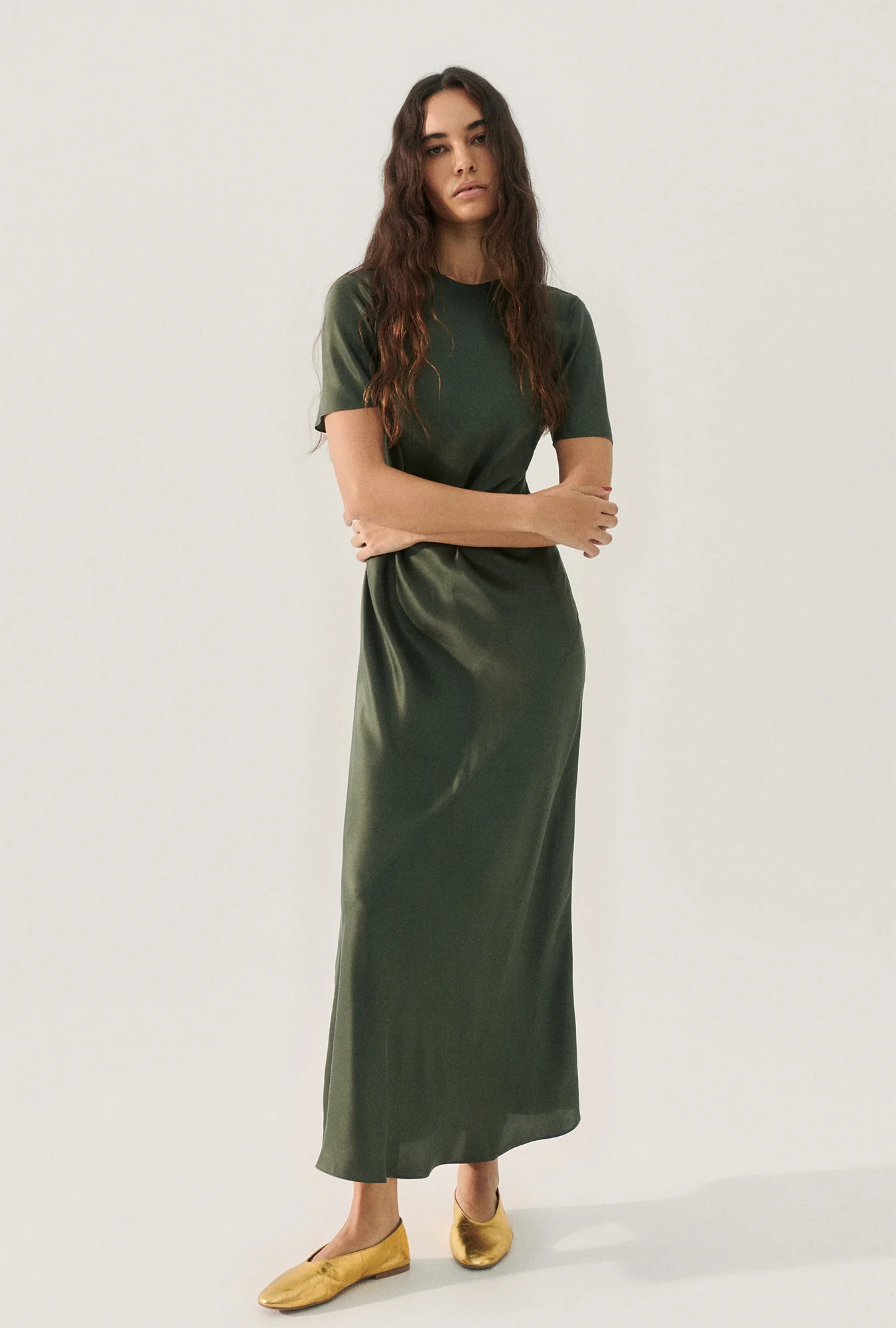 Short Sleeve Bias Dress Thyme - Image 3