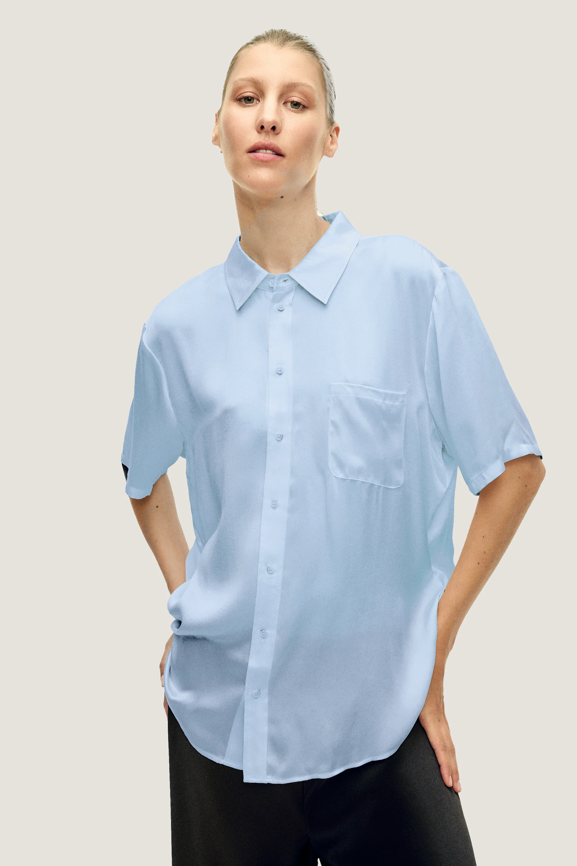 Short Sleeve Boyfriend Shirt Cornflower - Image 3