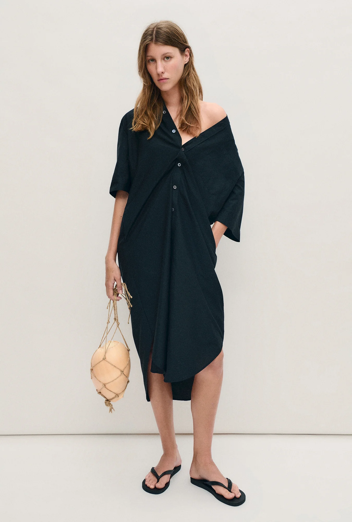 Short Sleeve Boyfriend Shirt Dress Black - Image 2