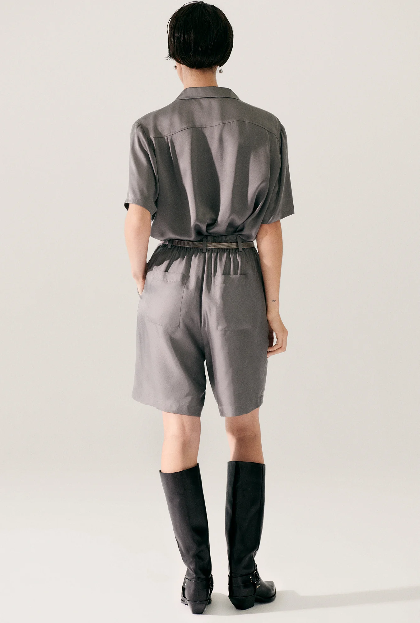 Short Sleeve Boyfriend Shirt Grey Pearl - Image 6