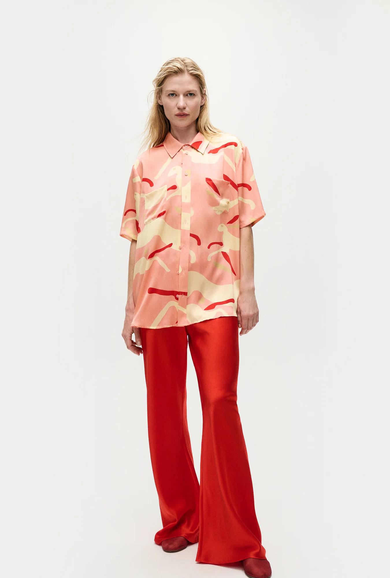 Short Sleeve Boyfriend Shirt Rabbit Amaranth - Image 2