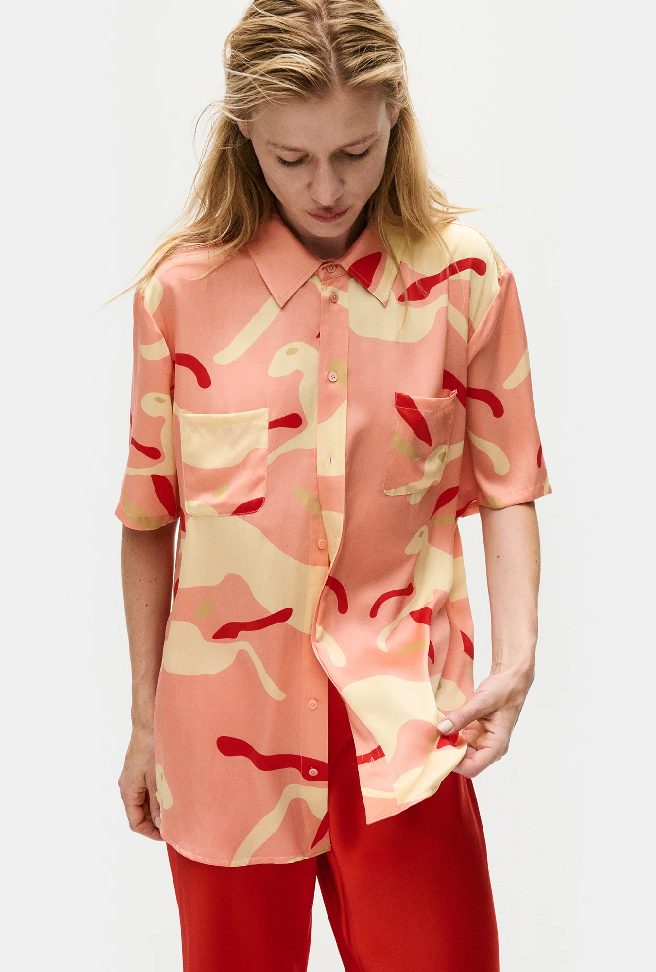 Short Sleeve Boyfriend Shirt Rabbit Amaranth - Image 3