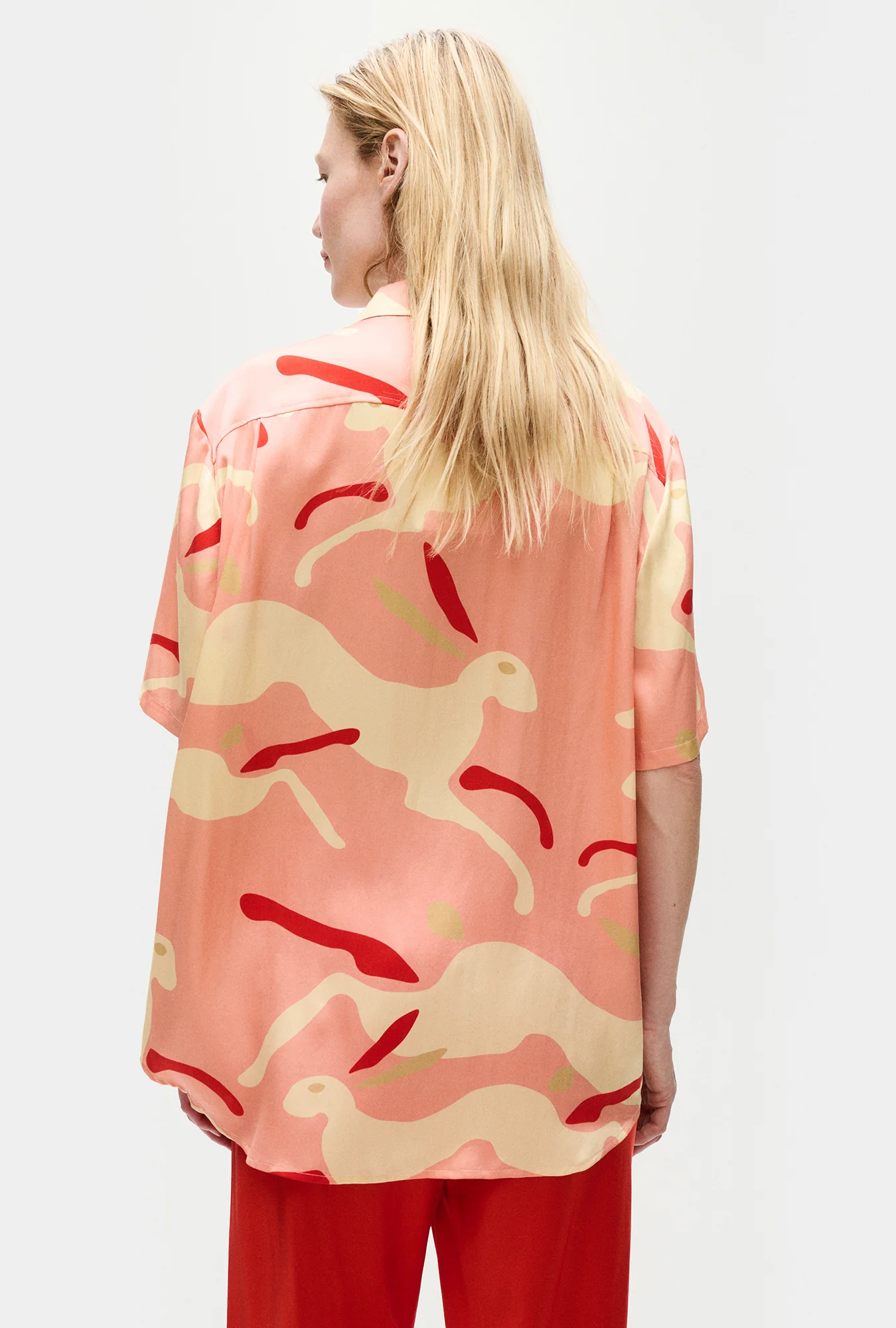 Short Sleeve Boyfriend Shirt Rabbit Amaranth - Image 4