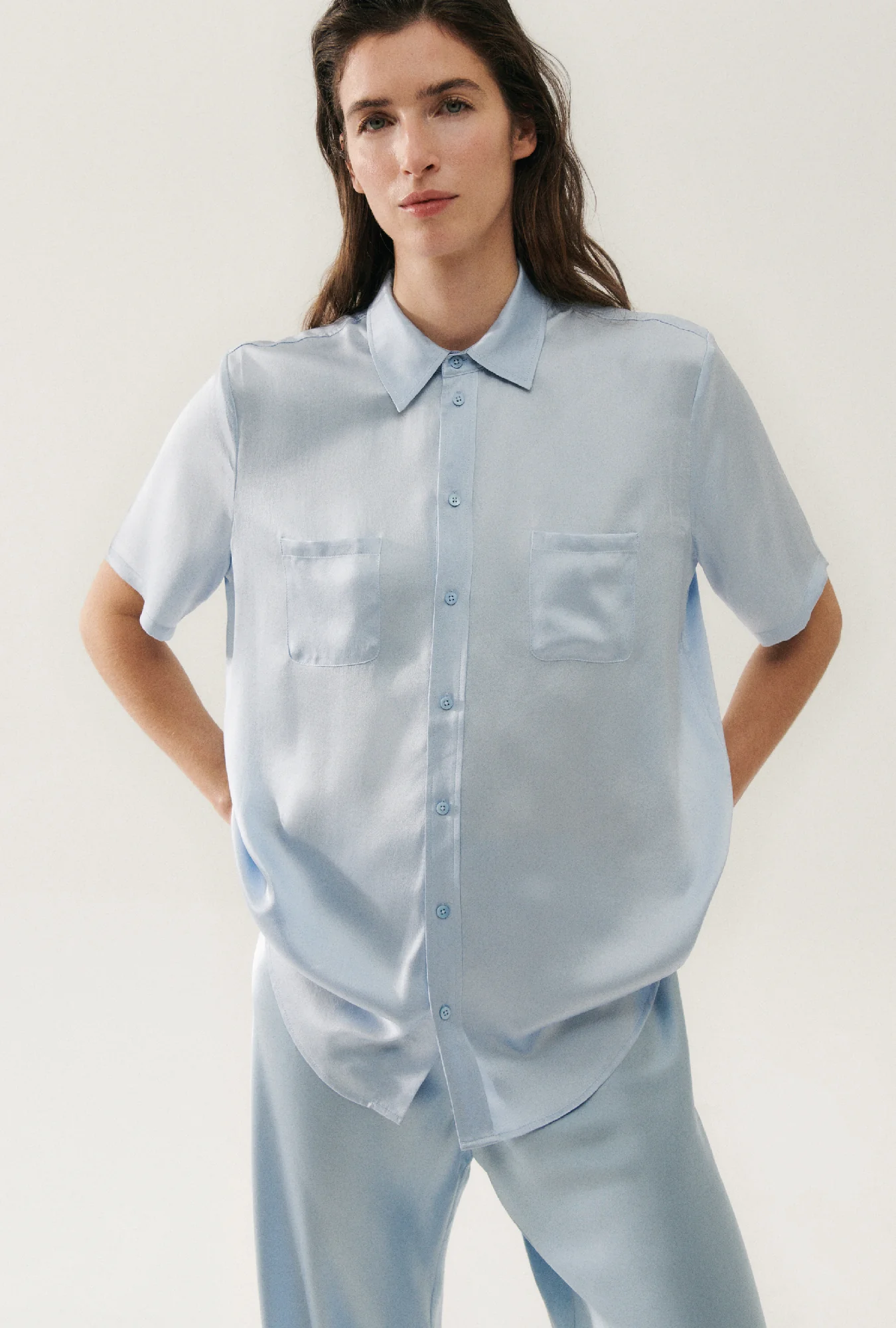 Short Sleeve Boyfriend Shirt Sky - Image 2