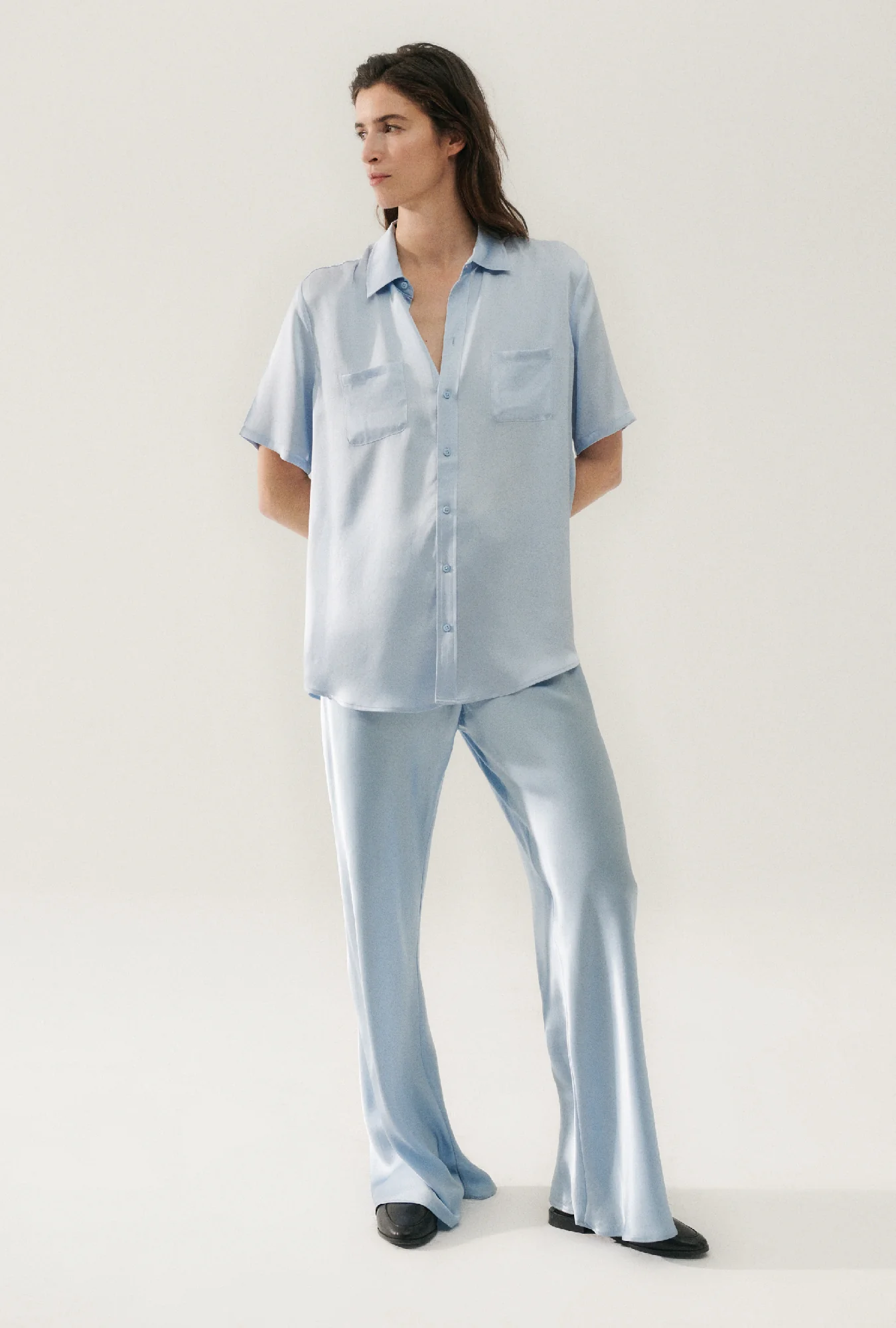 Short Sleeve Boyfriend Shirt Sky - Image 3