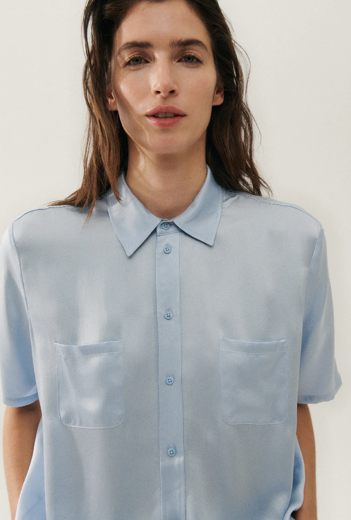 Short Sleeve Boyfriend Shirt Sky - Image 4
