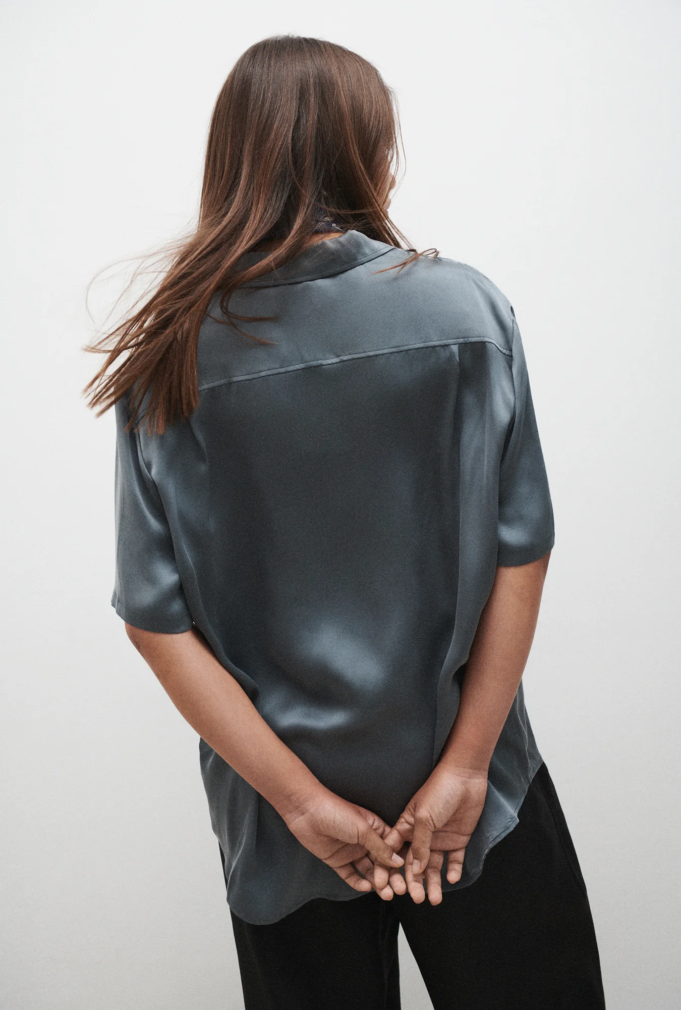 Short Sleeve Boyfriend Shirt Slate - Image 3
