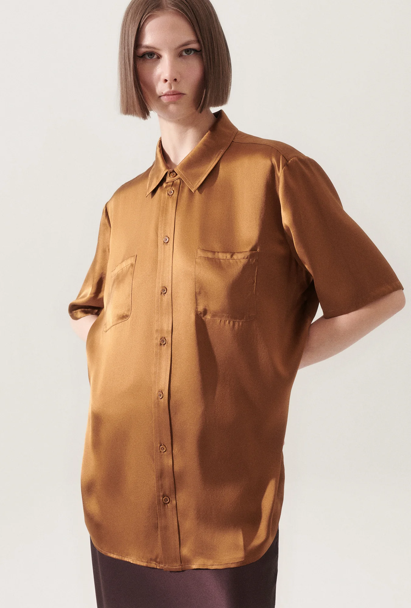 Short Sleeve Boyfriend Shirt Van Dyke Brown - Image 3