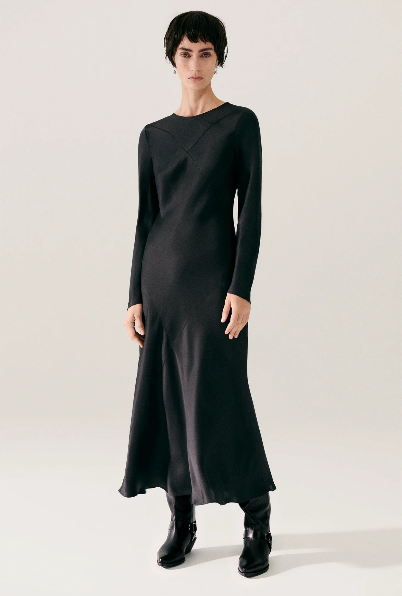 Splice Full Sleeve Bias Dress Black - Image 2