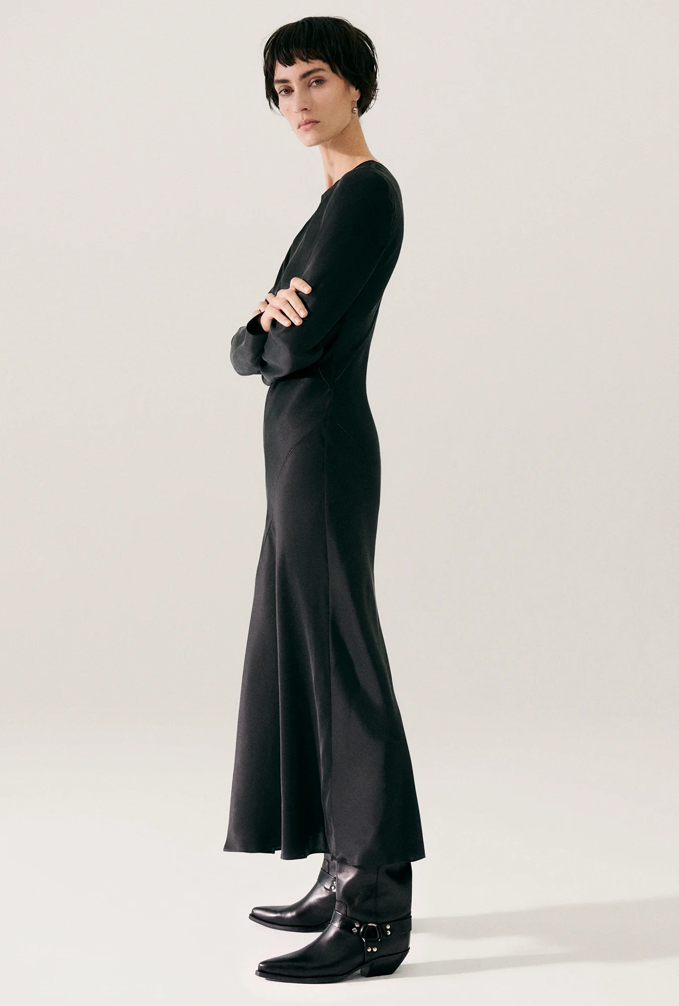 Splice Full Sleeve Bias Dress Black - Image 3