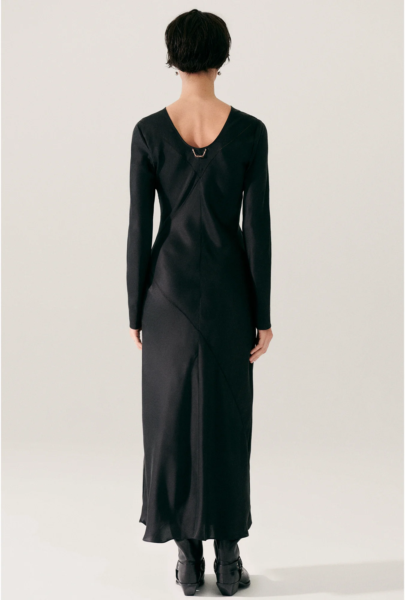 Splice Full Sleeve Bias Dress Black - Image 4