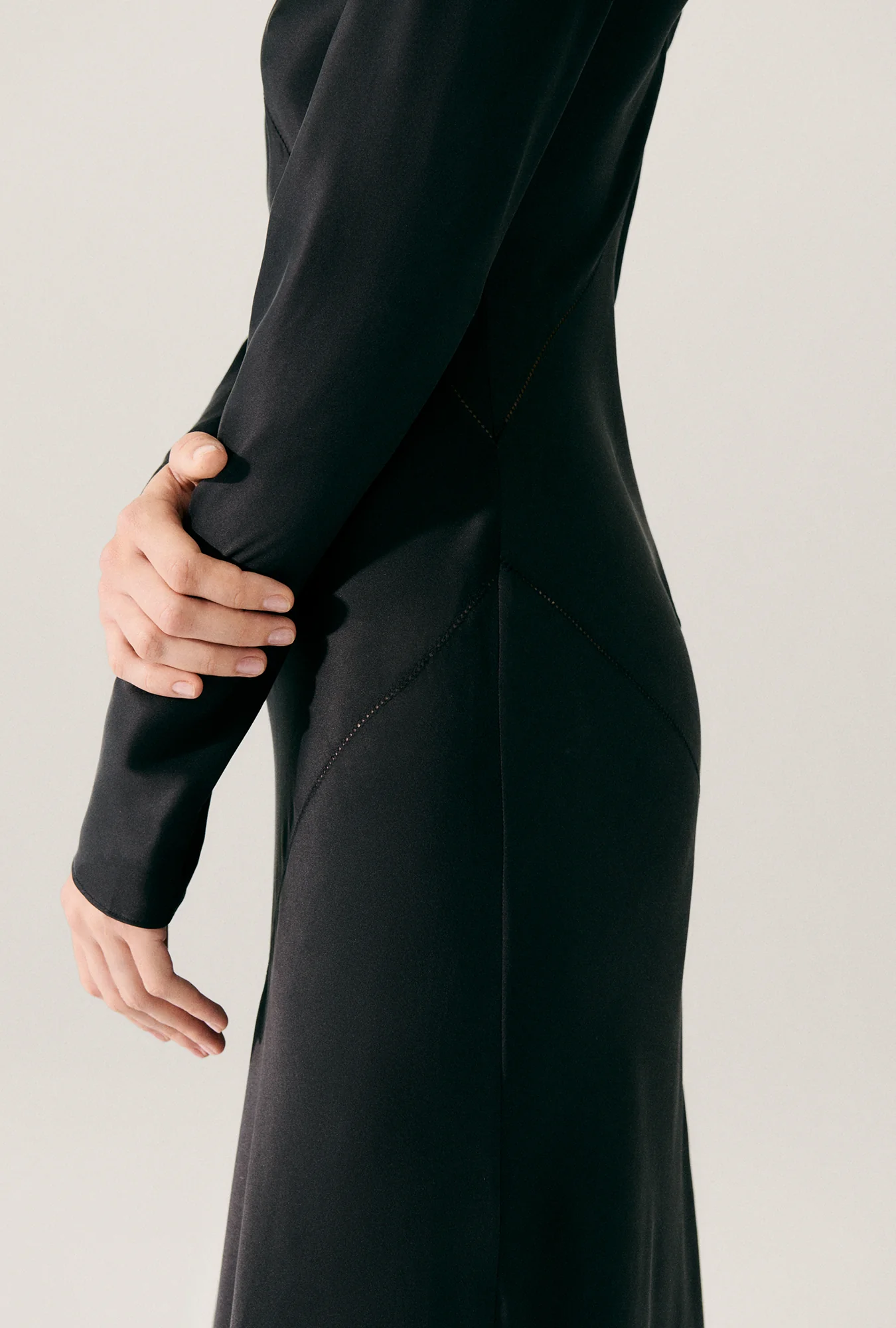 Splice Full Sleeve Bias Dress Black - Image 6