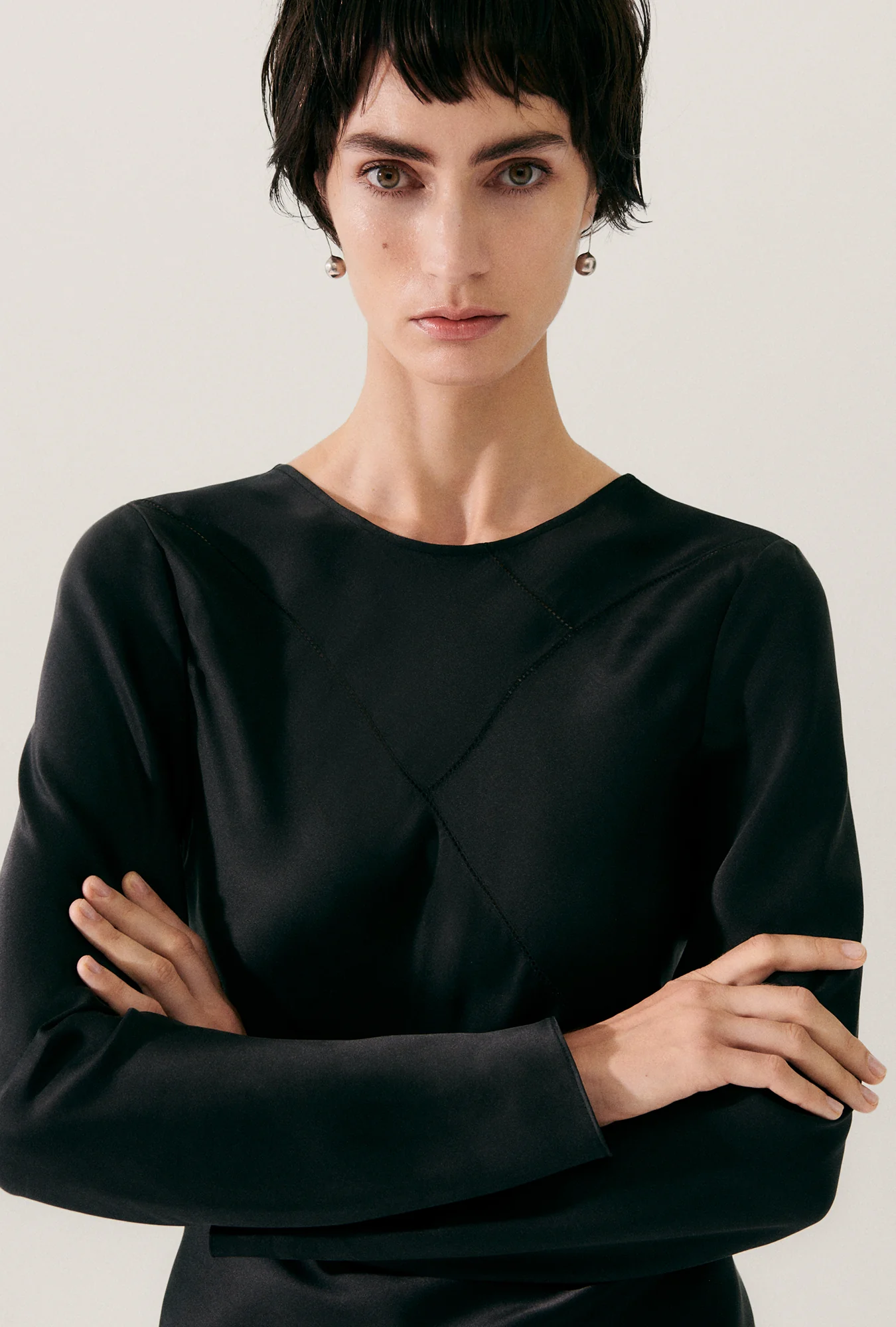 Splice Full Sleeve Bias Dress Black - Image 7