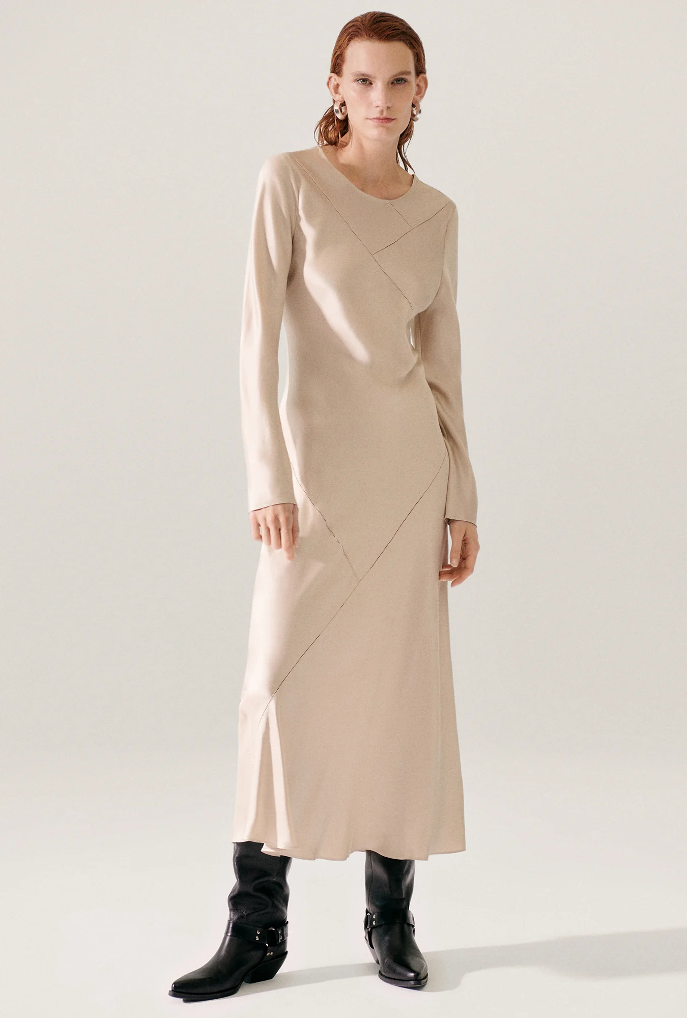 Splice Full Sleeve Bias Dress Hazelnut - Image 2