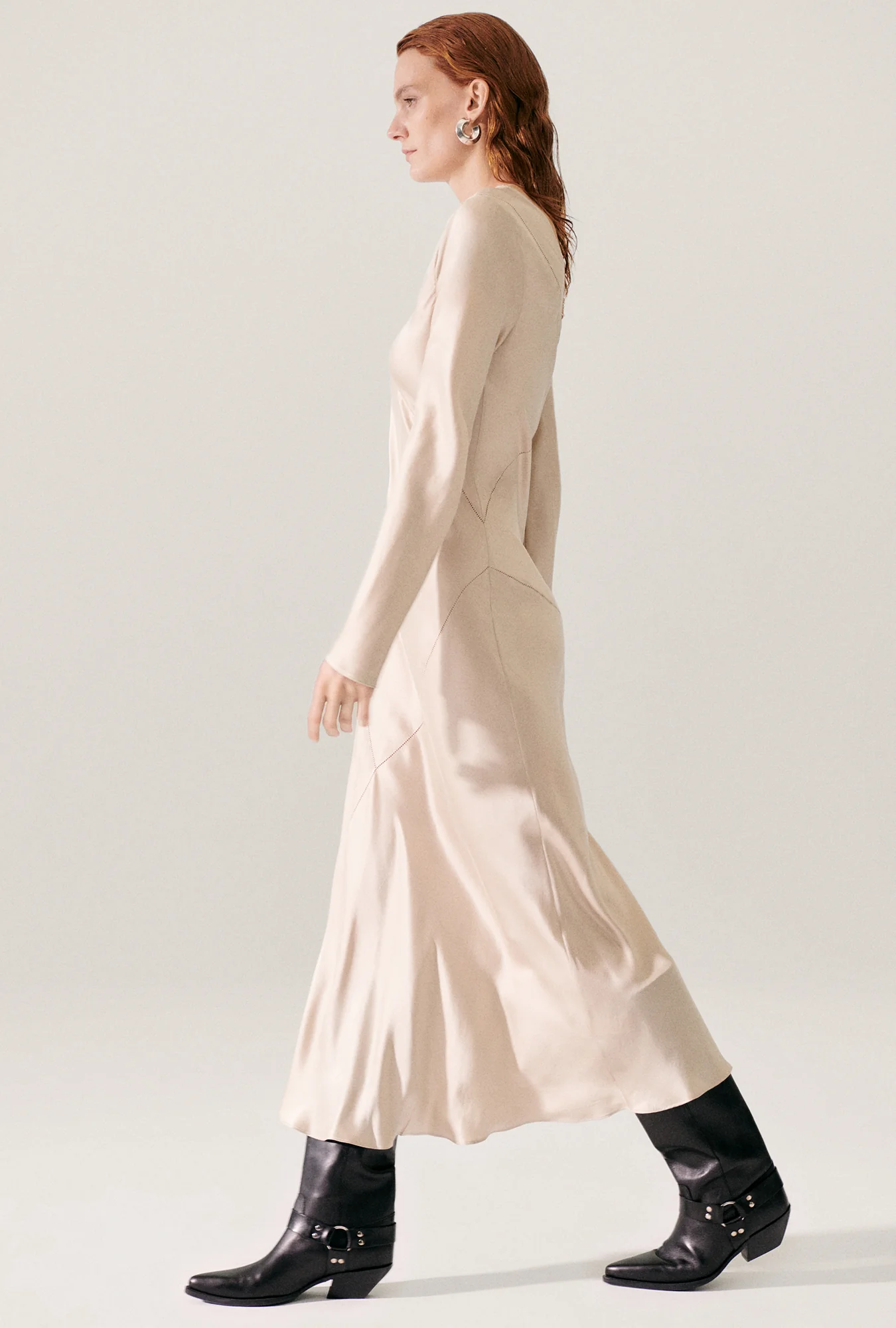 Splice Full Sleeve Bias Dress Hazelnut - Image 4