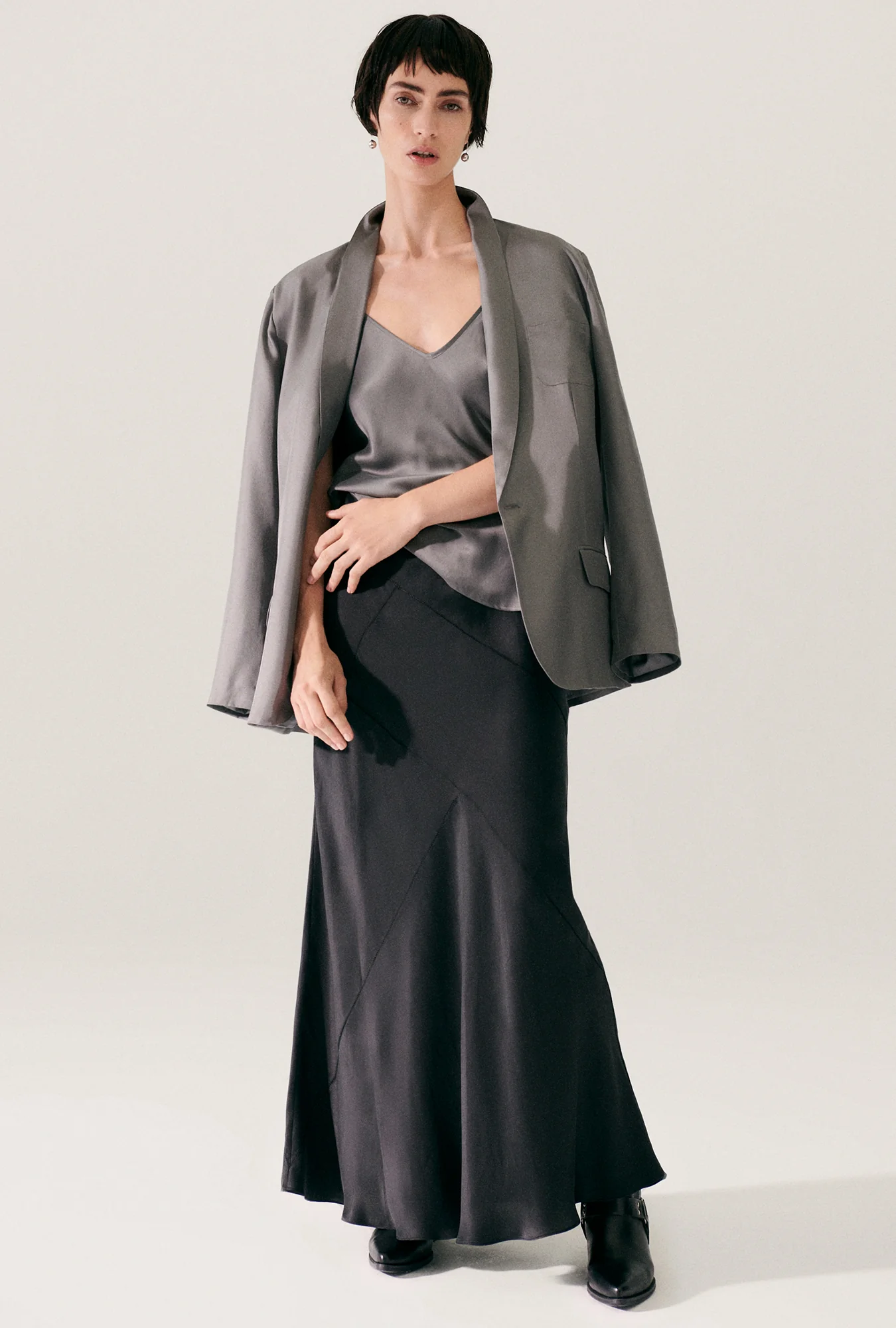 Splice Long Bias Cut Skirt Black - Image 4