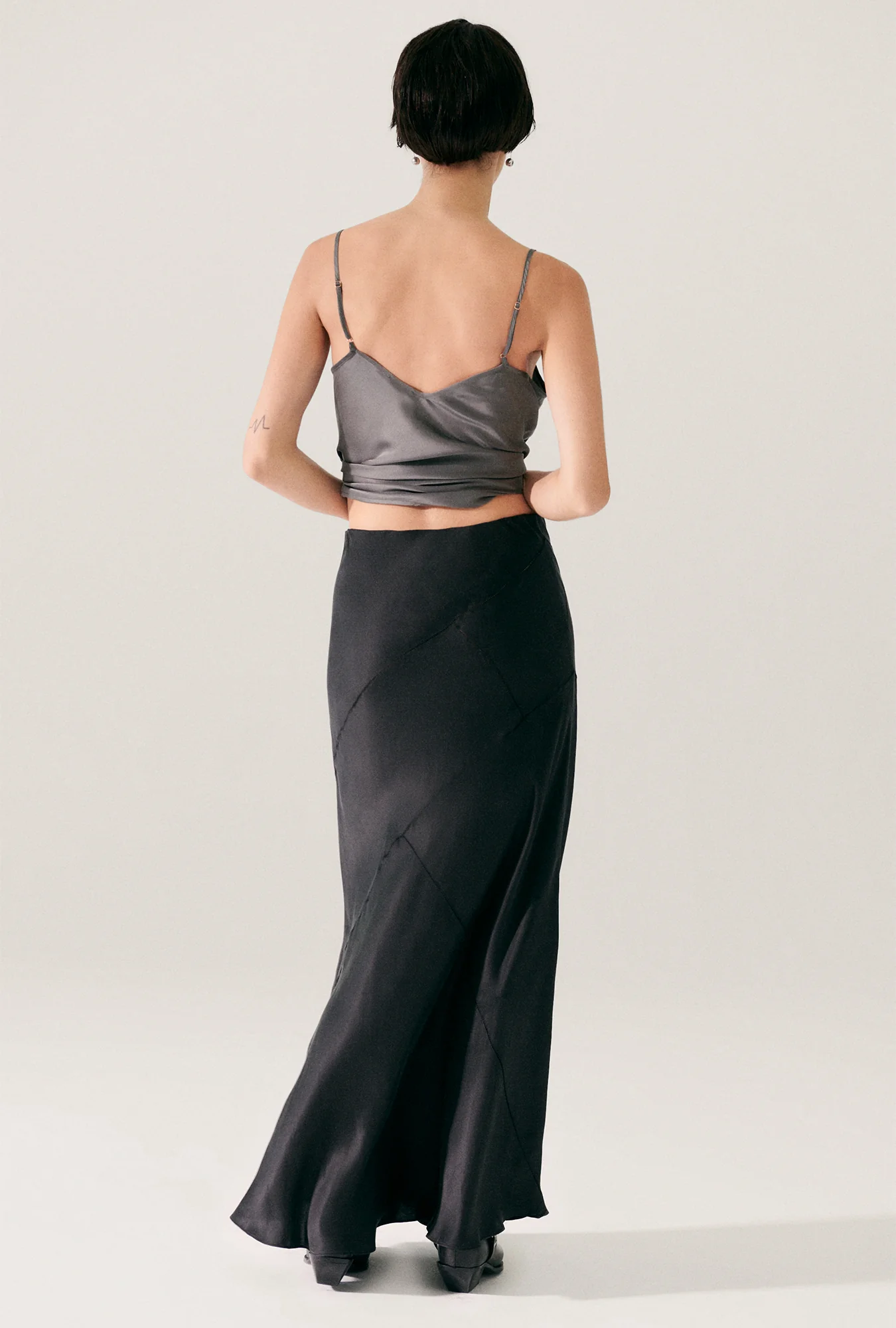 Splice Long Bias Cut Skirt Black - Image 5