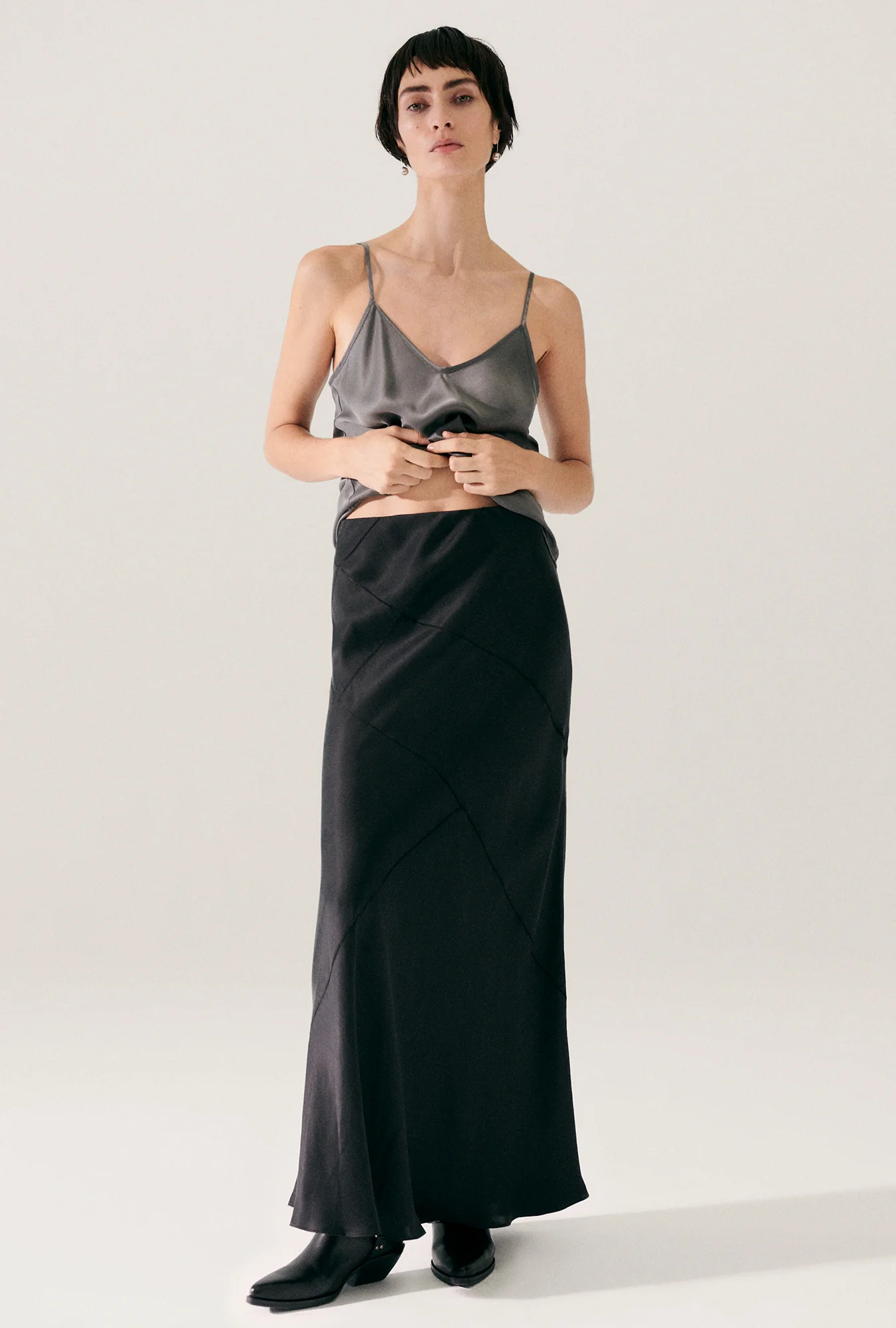 Splice Long Bias Cut Skirt Black - Image 6