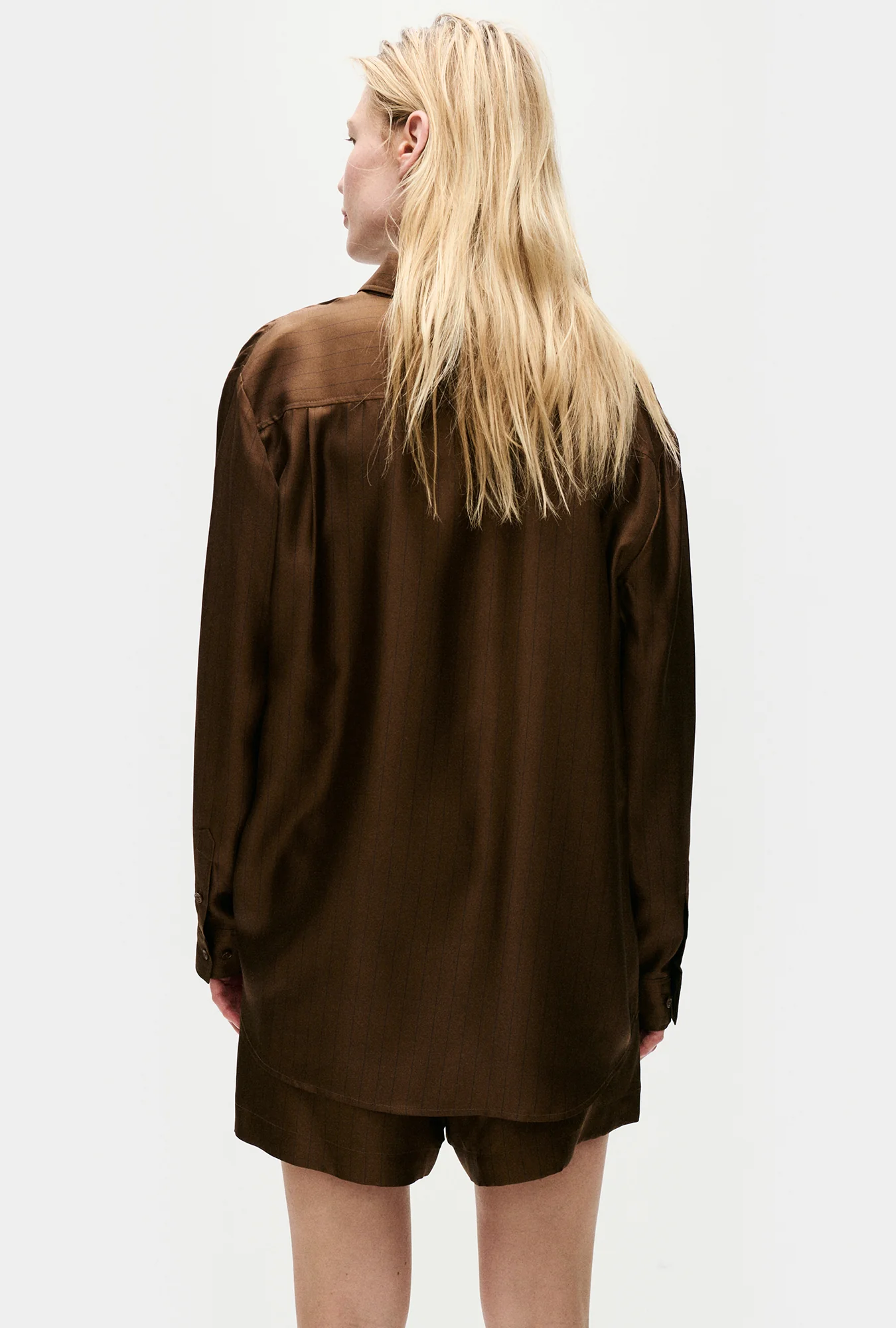 Twill Boyfriend Shirt Dark Earth Pinstripe - Image 3